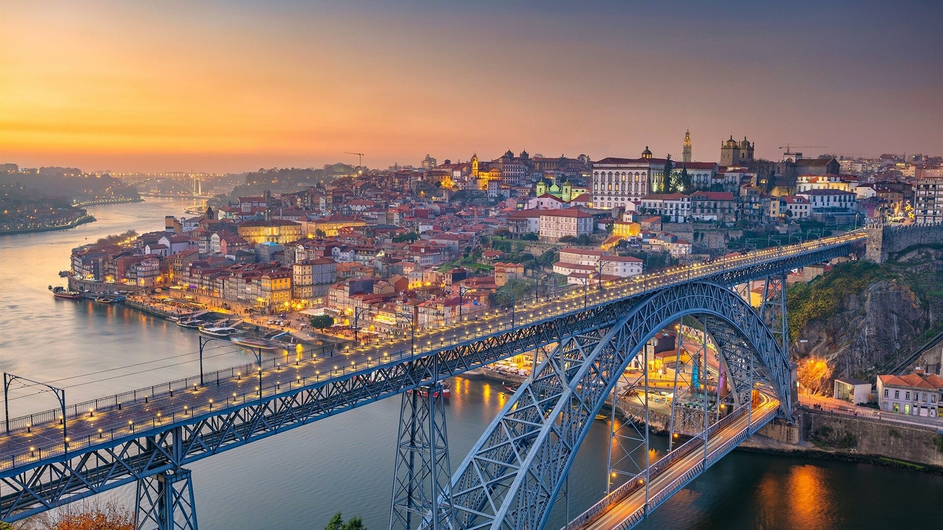 Portugal: The country is divided roughly in half by the Tagus River. 1920x1080 Full HD Background.