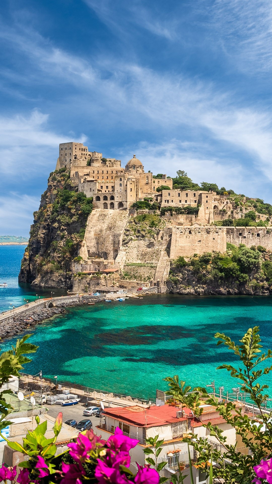 Medieval Aragonese Castle, Ischia Island, Gulf of Naples, Italy, 1080x1920 Full HD Phone