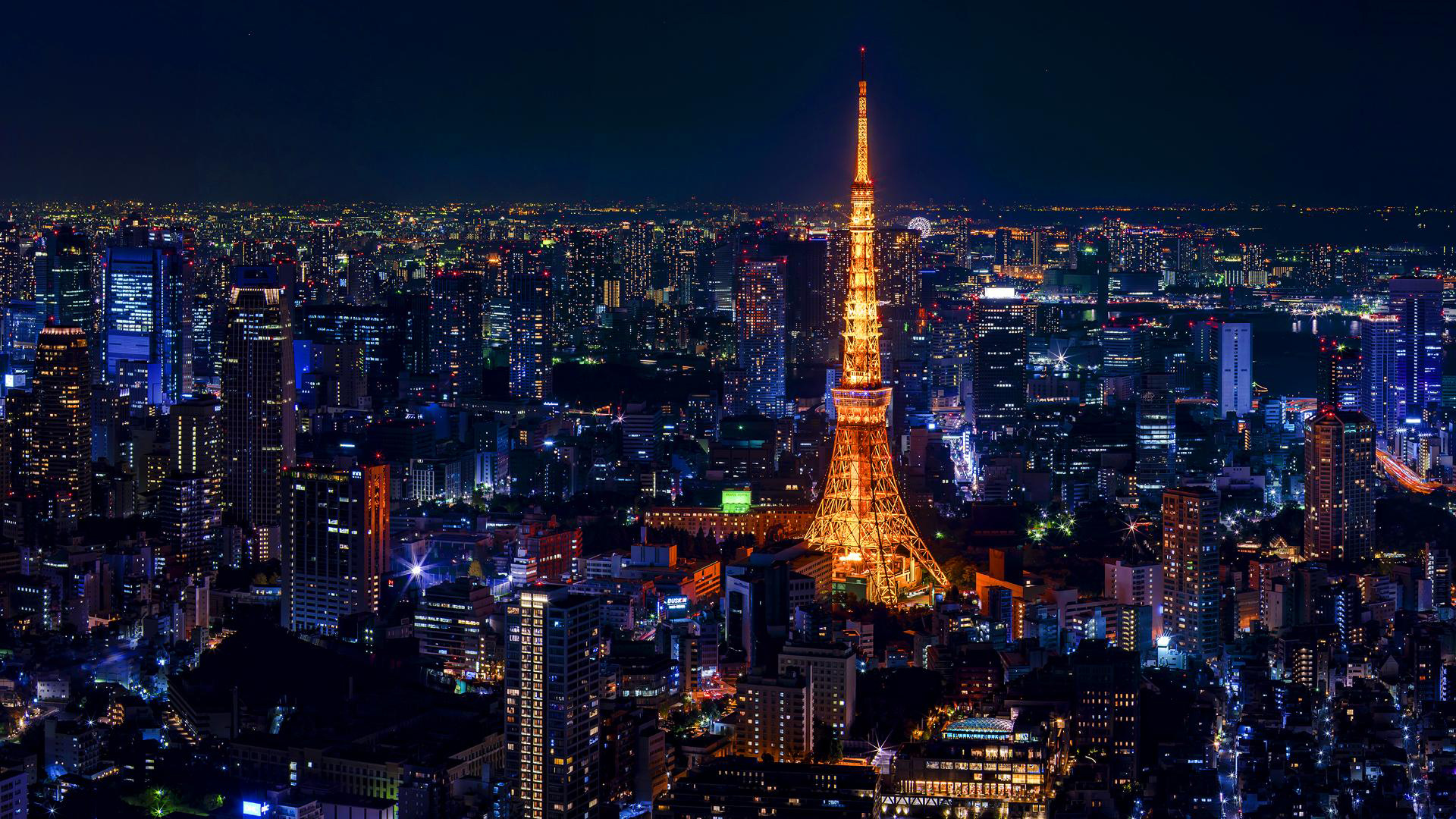 Tokyo Tower, Nighttime allure, Illuminated beauty, High-definition background, 1920x1080 Full HD Desktop