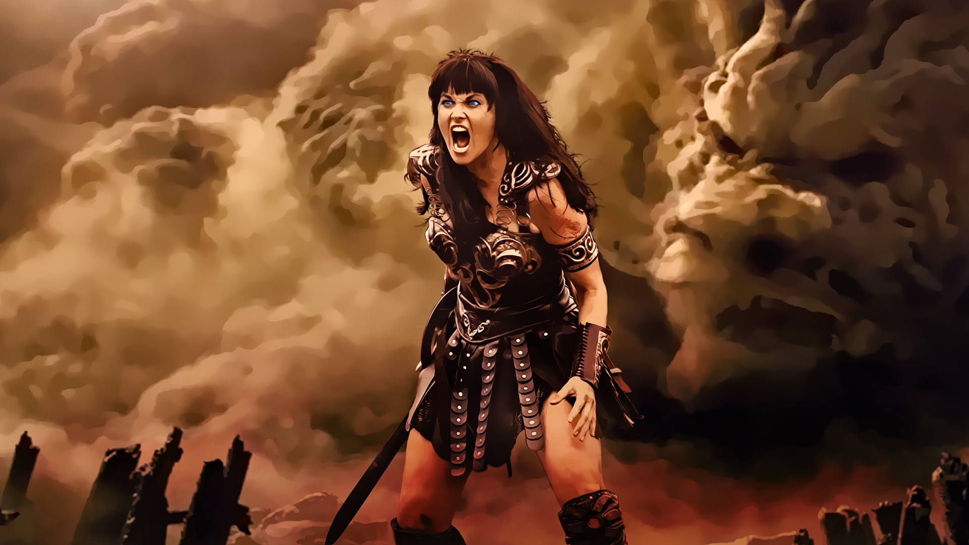 Xena: Warrior Princess (TV Series): The leading character of the show and subsequent comic book of the same name. 1920x1080 Full HD Background.