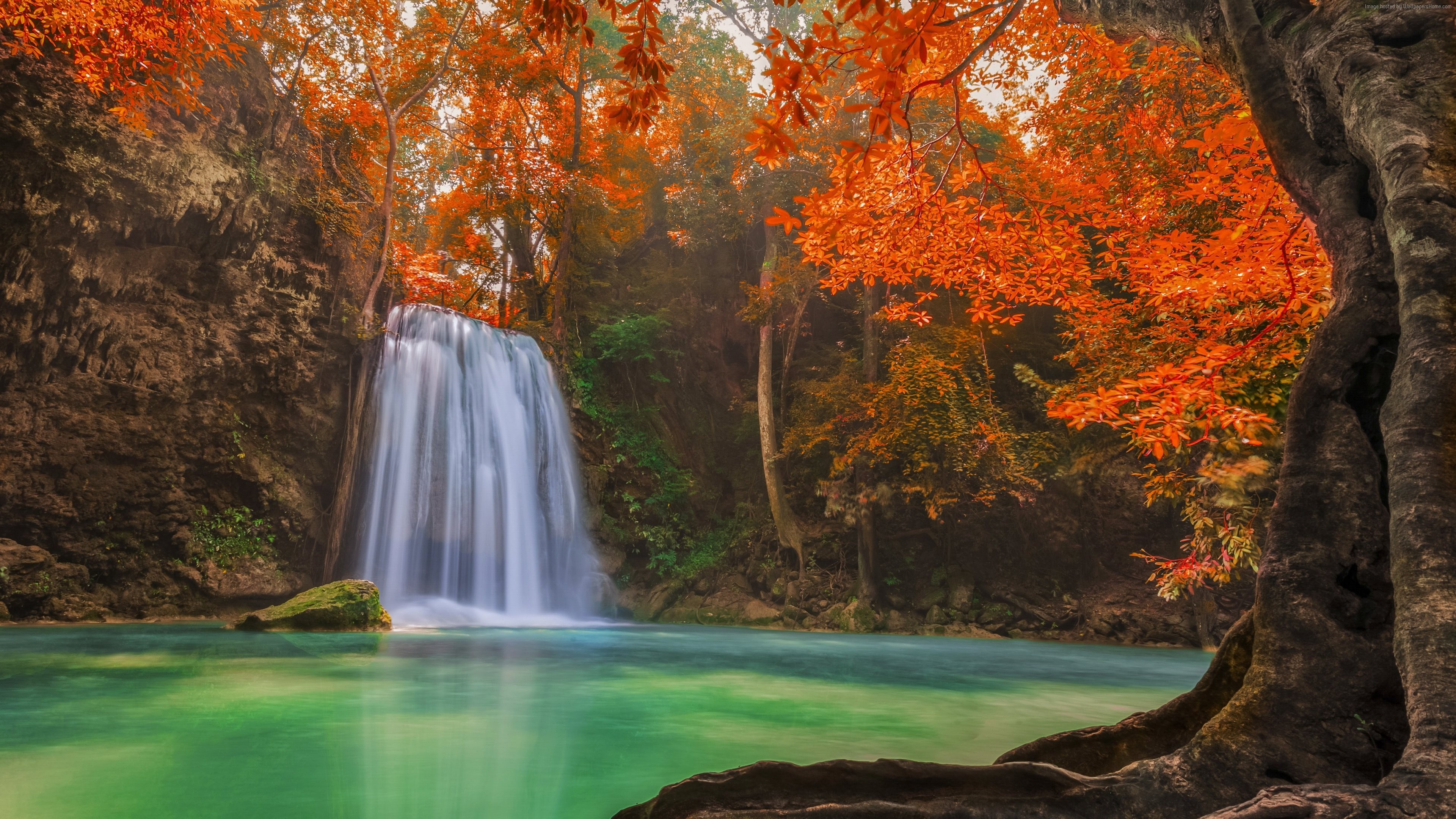 Erawan National Park, Bume See Wald, Wasserfall Herbst, 3840x2160 4K Desktop
