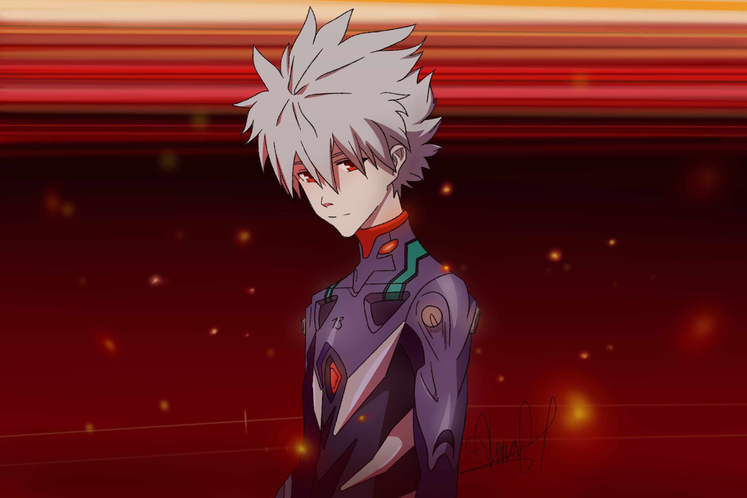 Evangelion: 3.0+1.0 Thrice Upon a Time: Kaworu Nagisa, The Fifth Child and the seventeenth Angel. 3000x2000 HD Background.