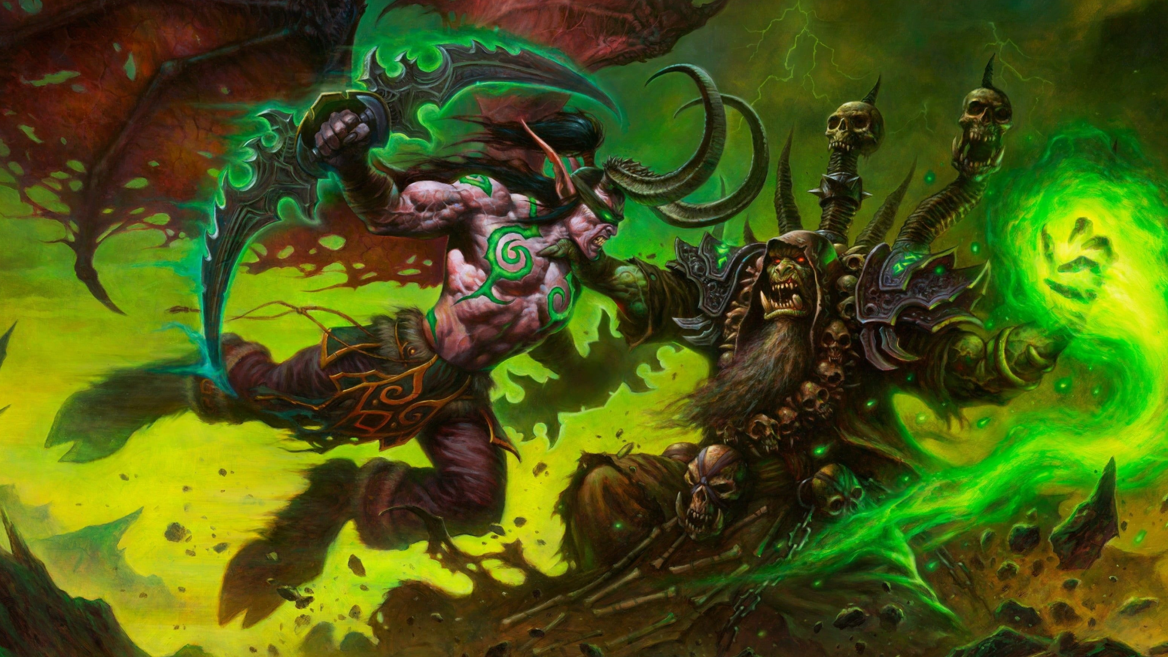 Illidan Stormrage artwork, Legion invasion, World of Warcraft, Burning Legion, 3840x2160 4K Desktop
