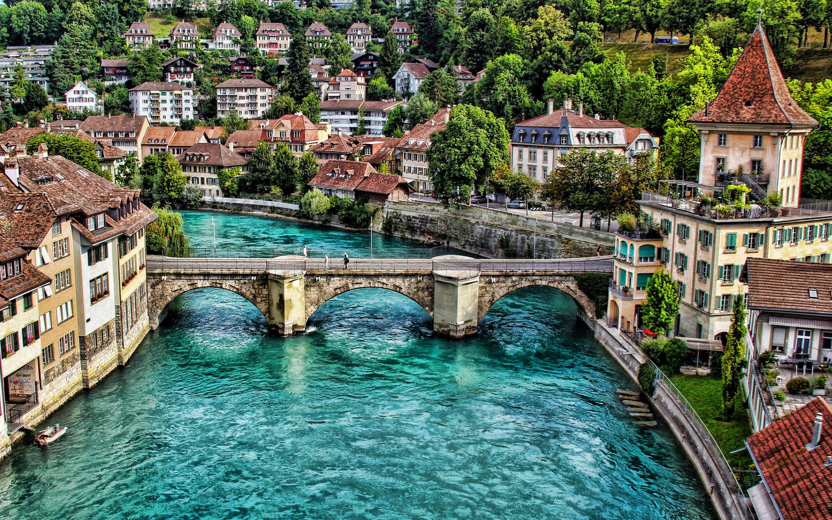 Bern, Kornhausbrucke, Aare River, Stone bridge, 2880x1800 HD Desktop