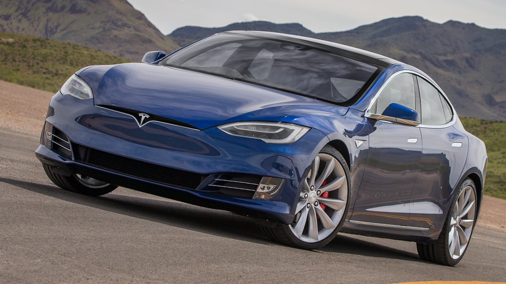 Tesla Model S: American all-electric car, Has a range of over 300 miles. 1920x1080 Full HD Background.