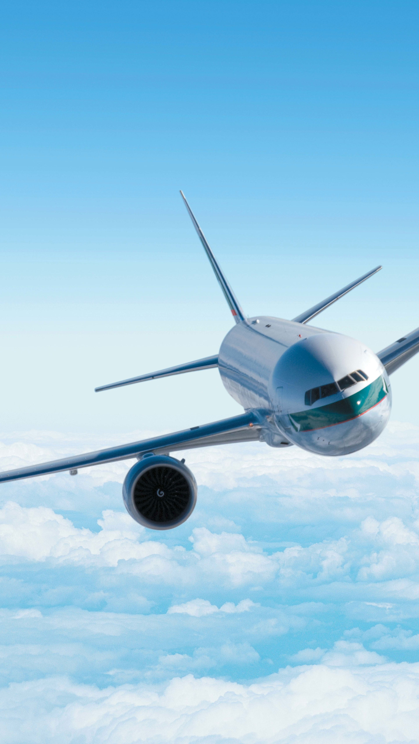White and green airplane, Sky-high view, Aviation wallpaper, Scenic beauty, 1440x2560 HD Phone