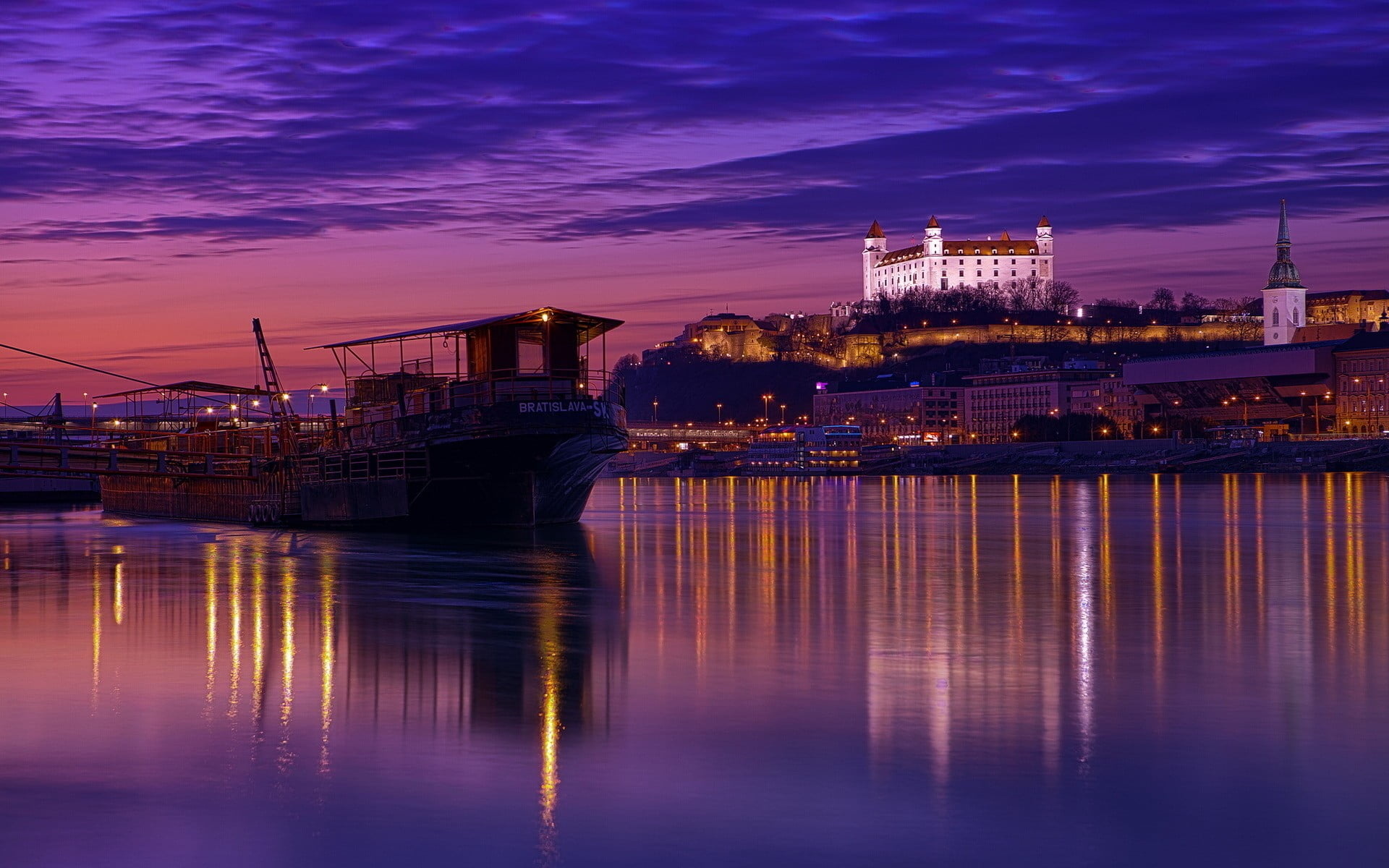 Bratislava, Brown barge, Castle river, HD wallpaper, 1920x1200 HD Desktop