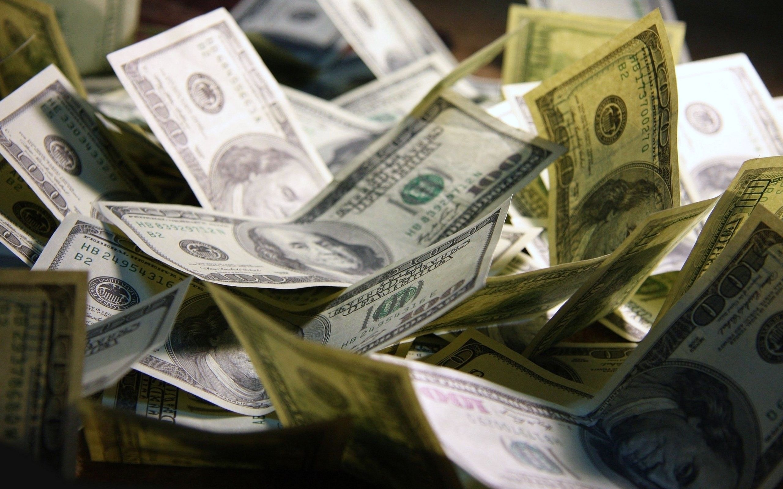 Dollar: Cash, Money in the physical form of currency, US bills. 2560x1600 HD Background.
