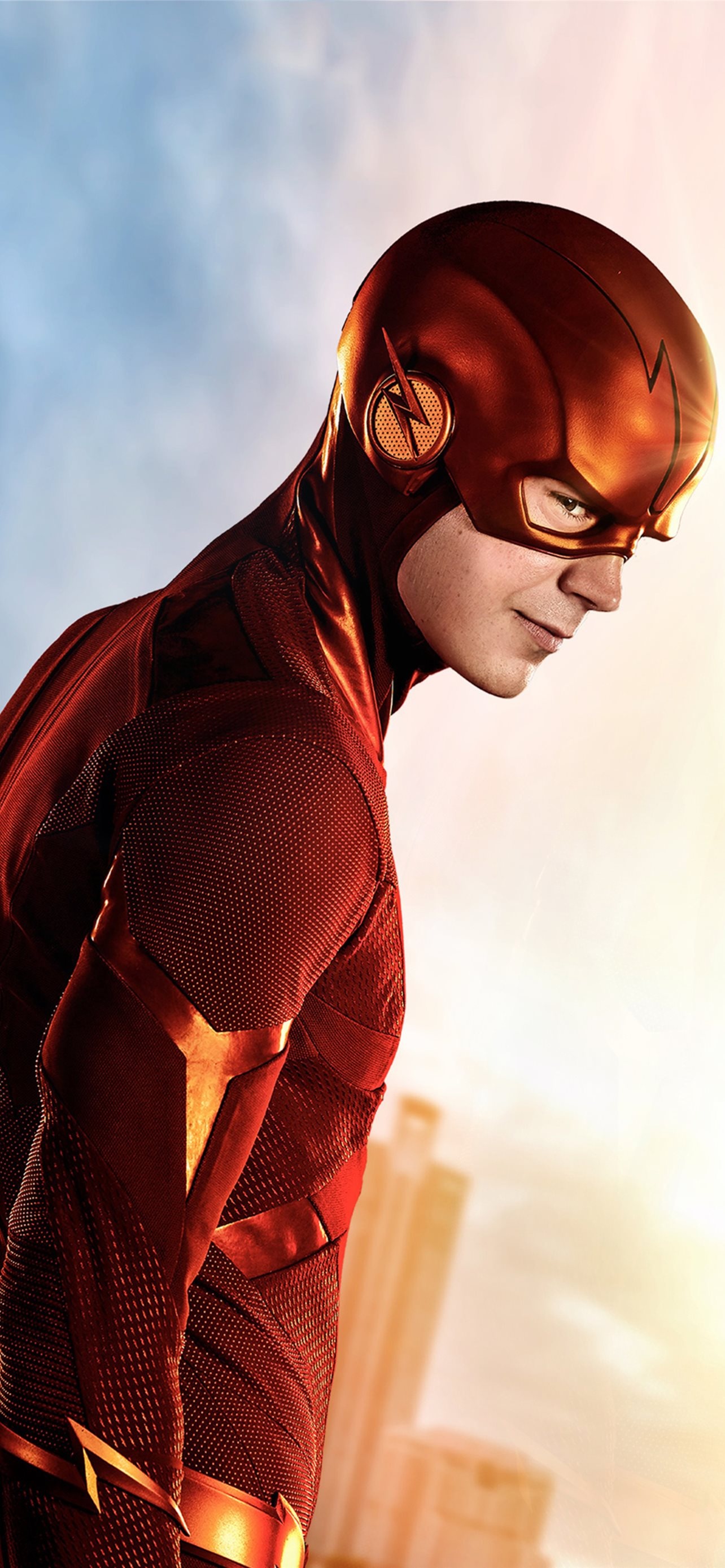 Flash (TV Series): A costumed superhero crime-fighter with the power to move at superhuman speeds. 1290x2780 HD Background.