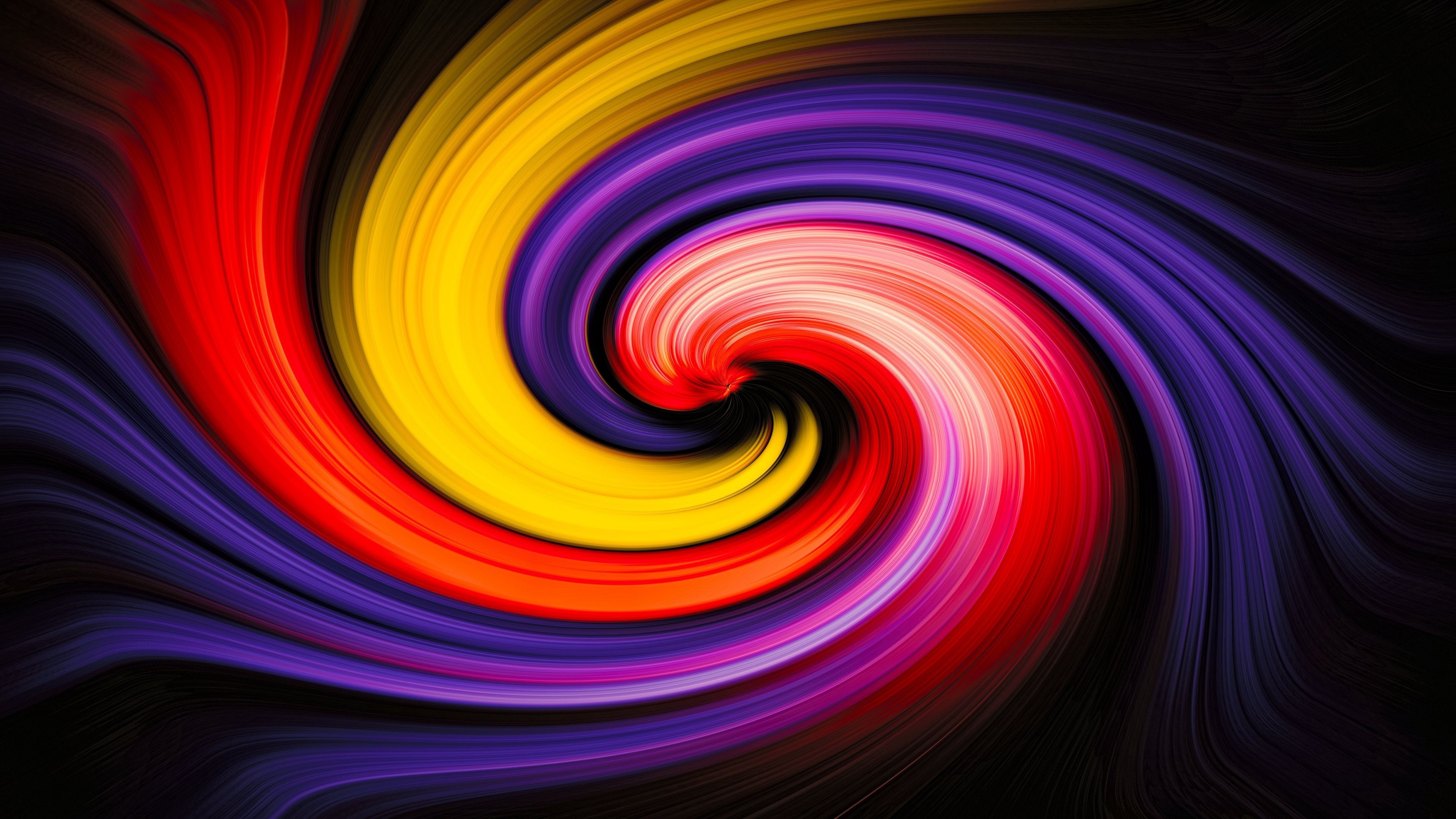 Spiral swirl, Colorful turning lines, Wallpaper resolution, 3840x2160 4K Desktop