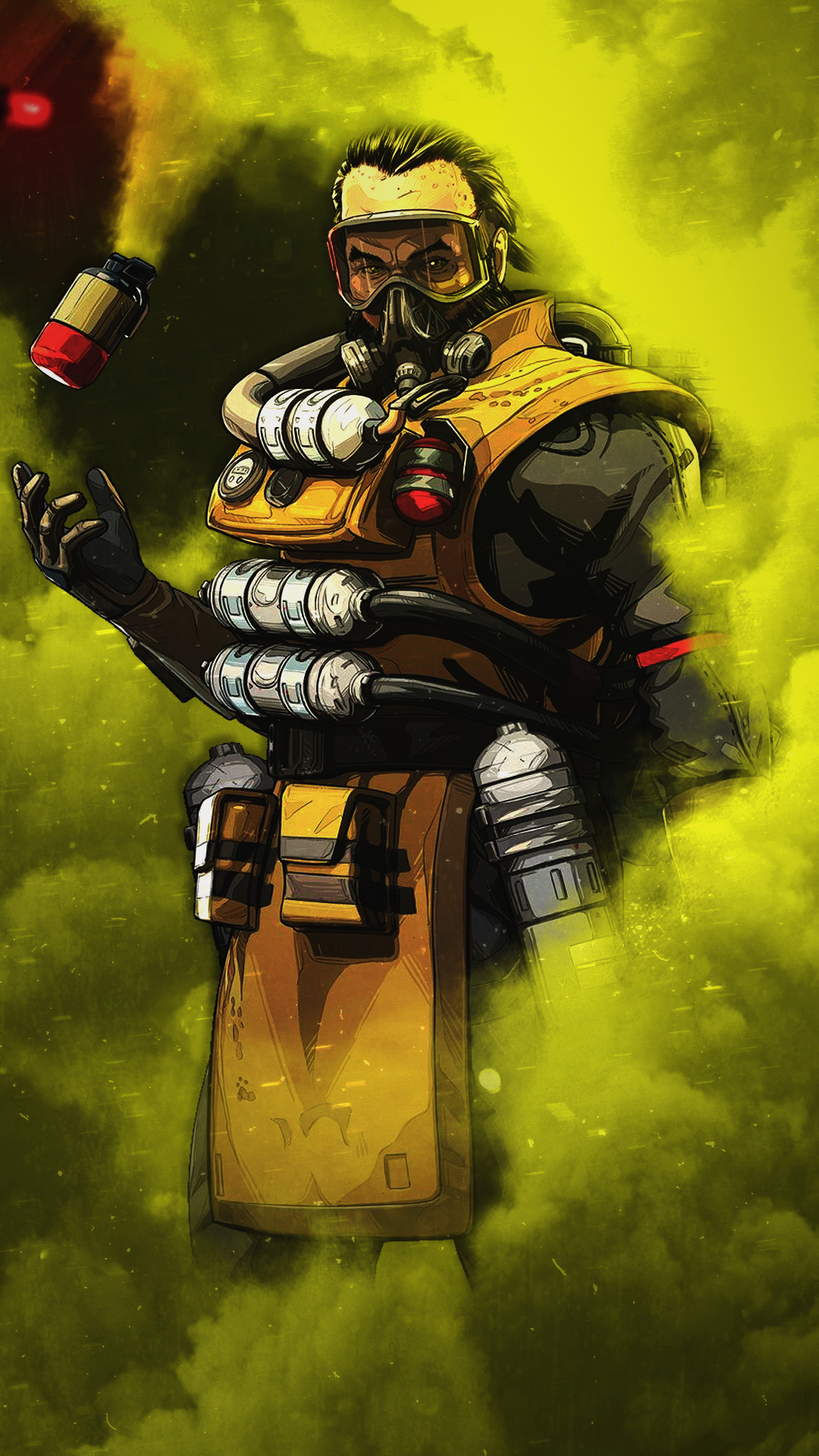 Apex Legends: Caustic, Nox Vision highlights enemies that are in the gas. 1080x1920 Full HD Wallpaper.