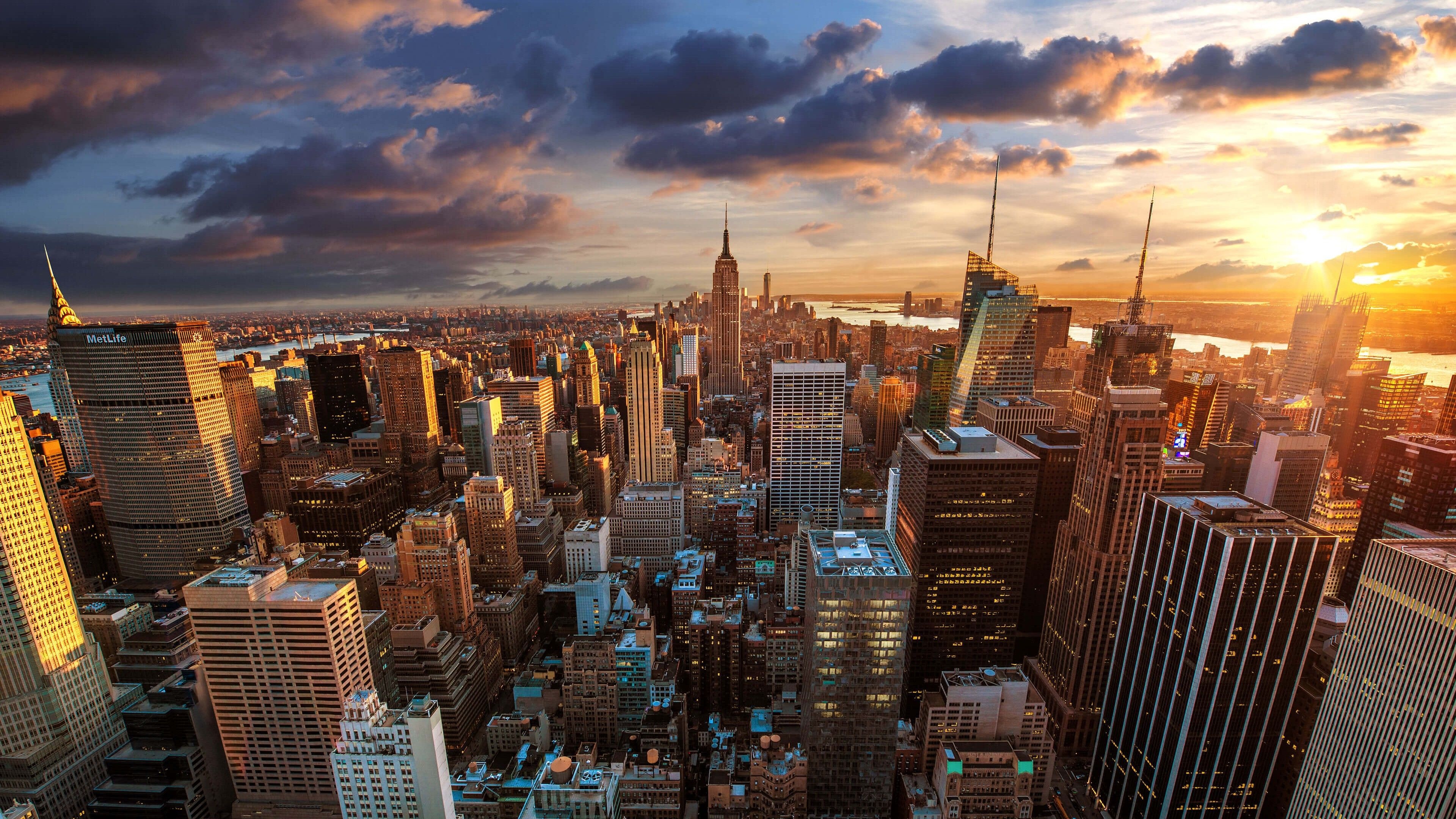 New York City skyline, Luxury travel, Empire State Building, Sunlit cityscape, 3840x2160 4K Desktop