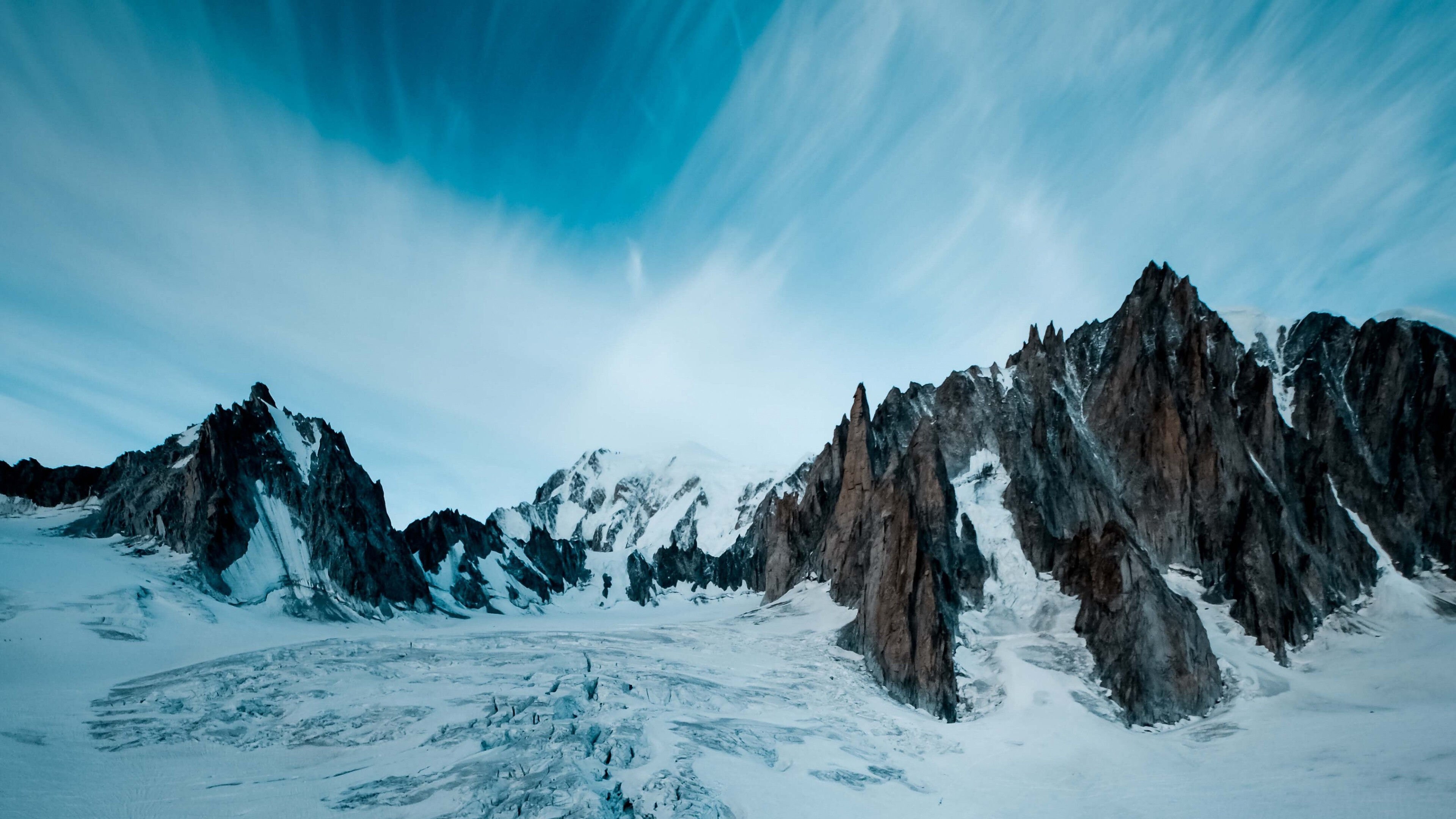 Glacier: Landscape, Hills, Mountains, Nature, Aiguille du Midi, Snow, Summits. 3840x2160 4K Background.