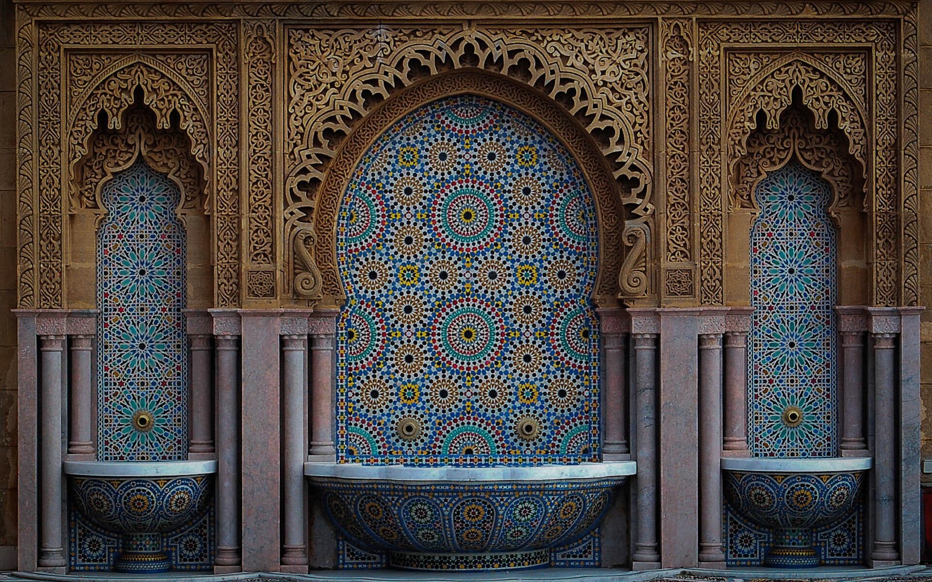 Morocco: Mosaic, Mausoleum of Mohammed V, Rabat, Landmark, Fountain. 1920x1200 HD Background.