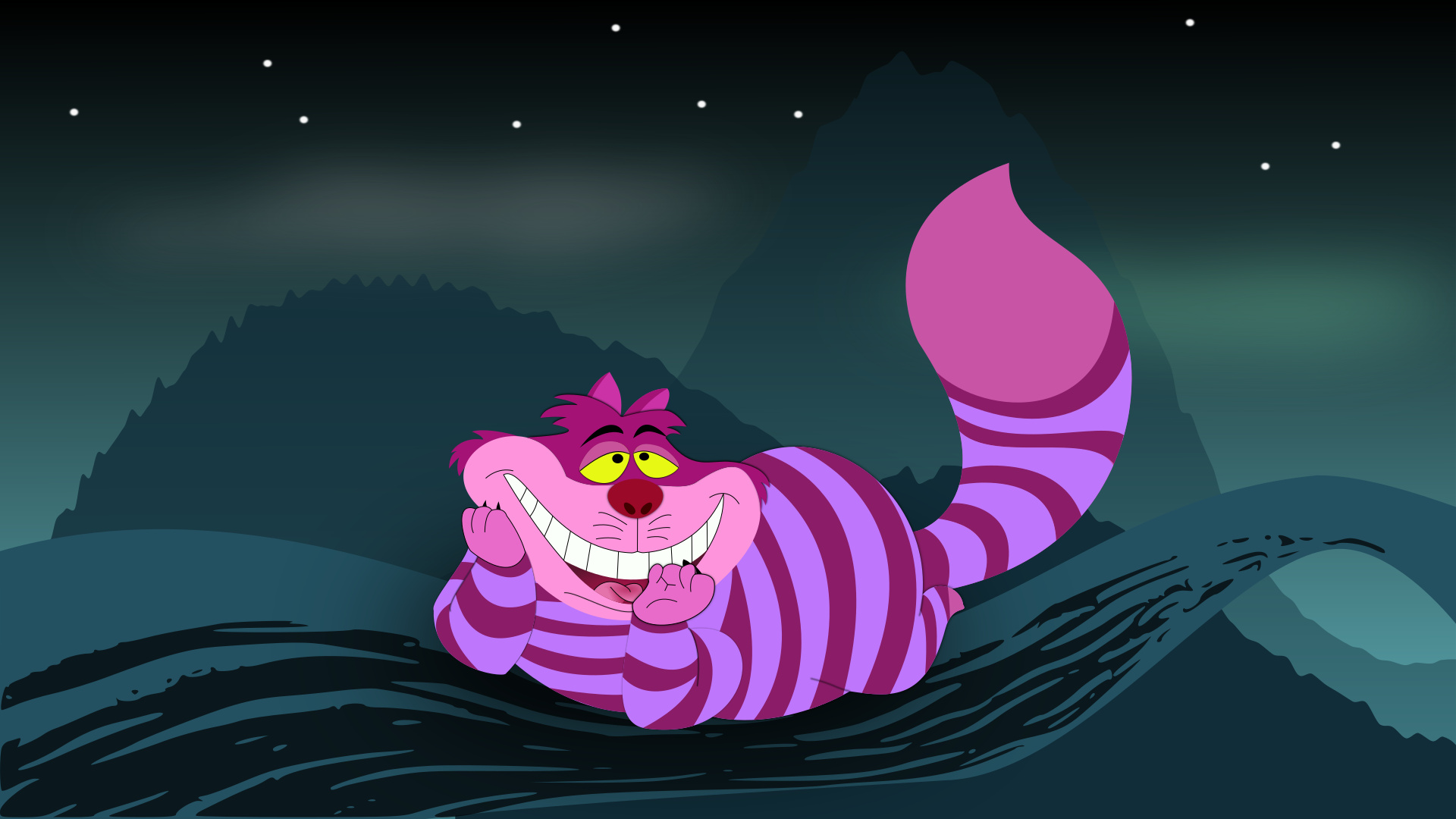 Cheshire Cat: The most “wonderfully mad” character in Walt Disney's 1951 animated classic. 1920x1080 Full HD Background.