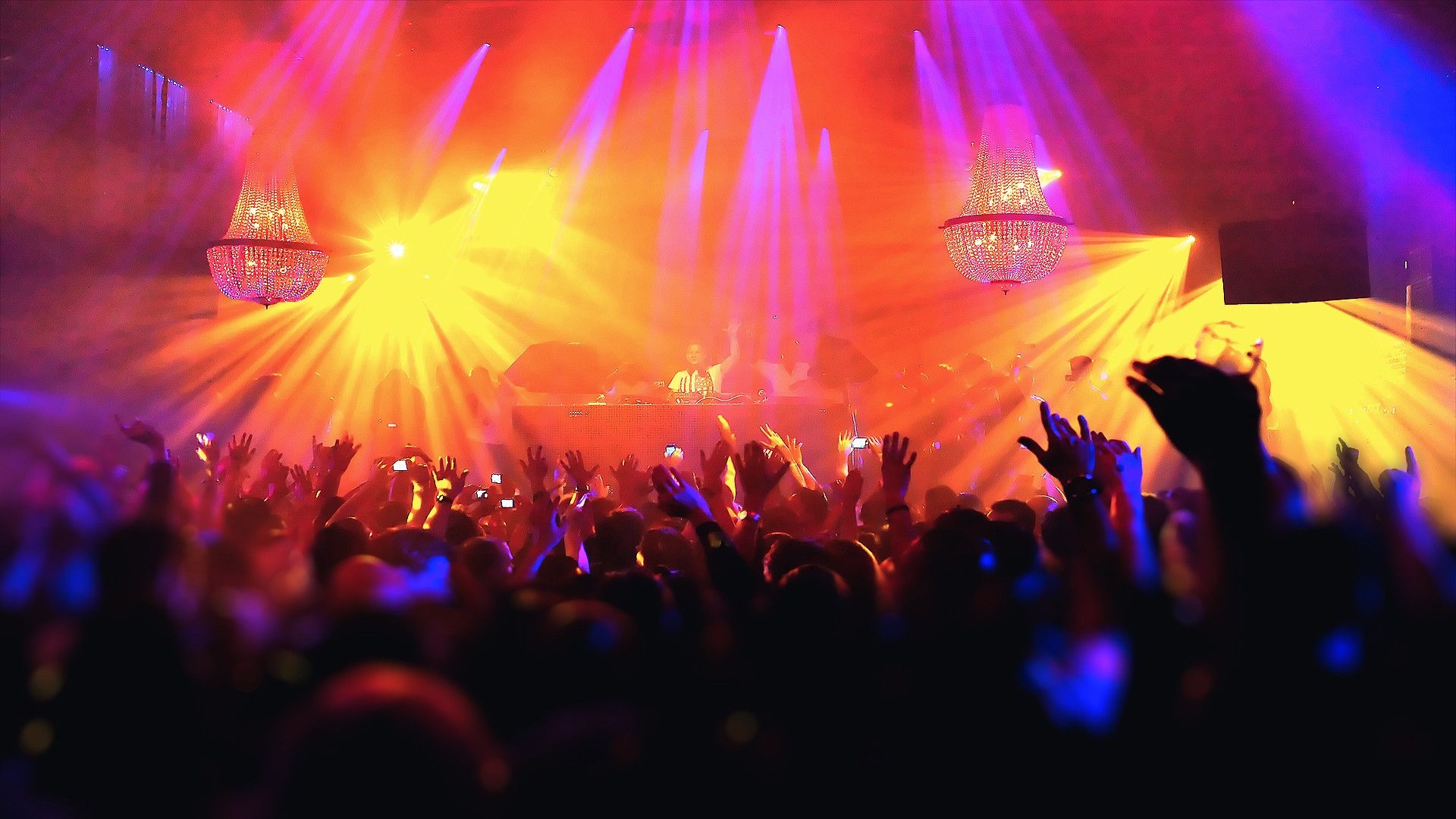 Discotheque: Nightclub, Live concert, Stage performance, Party lights. 1920x1080 Full HD Background.