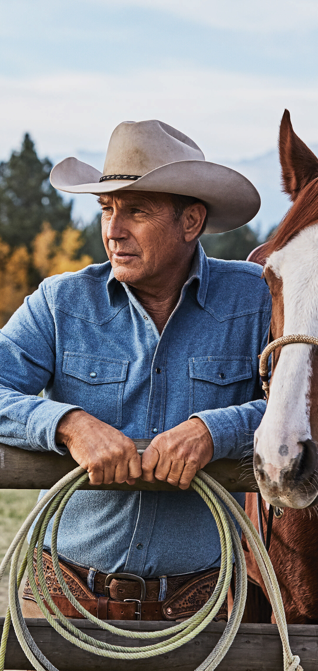 Yellowstone (TV Series): Kevin Costner, The patriarch of the Dutton family. 1080x2280 HD Wallpaper.