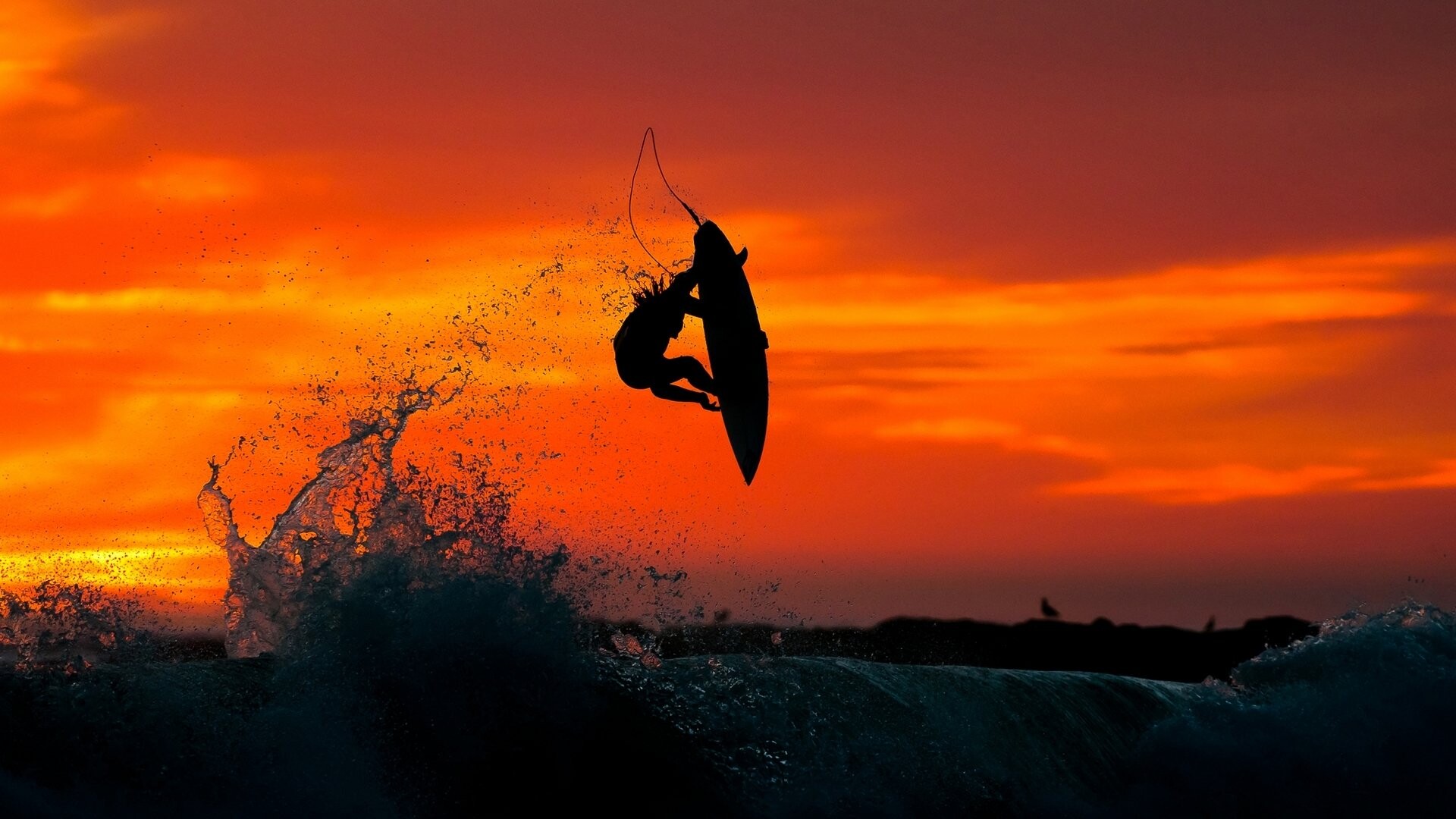 Girl Surfing: Recreational water sports in the sunset, Short boarding in extreme conditions. 1920x1080 Full HD Wallpaper.