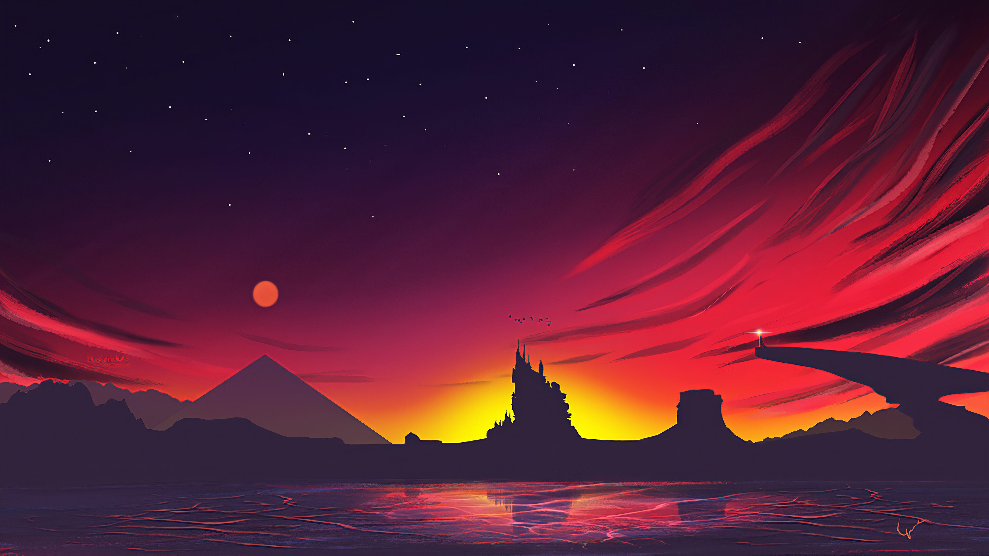 Sunset: Dusk, The very end of astronomical twilight. 3840x2160 4K Wallpaper.