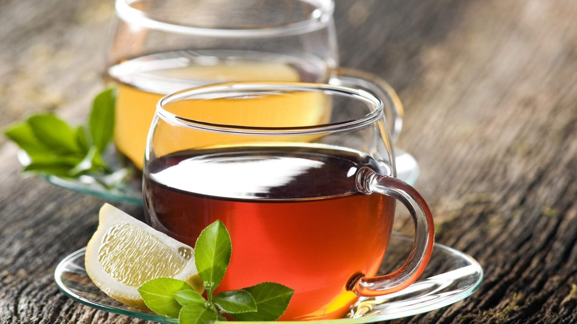 Tea: Herbal infusion, Lemon, Leaves, Drink, Cups. 1920x1080 Full HD Background.