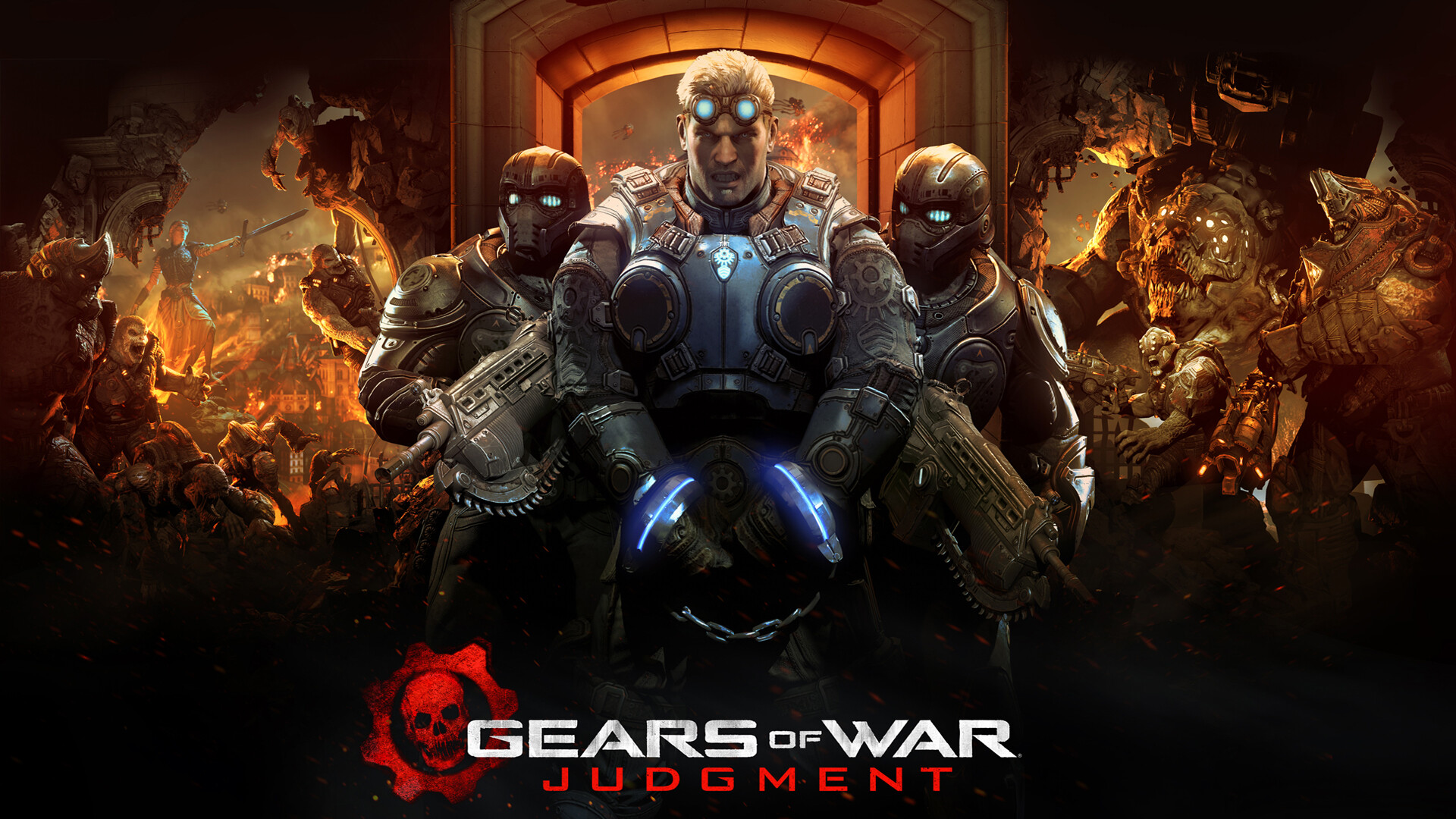 Gears of War: Judgment: Adrian Chmielarz, Tom Bissell and Rob Auten, Xbox 360, Unreal Engine 3, Single-player and multiplayer. 1920x1080 Full HD Background.