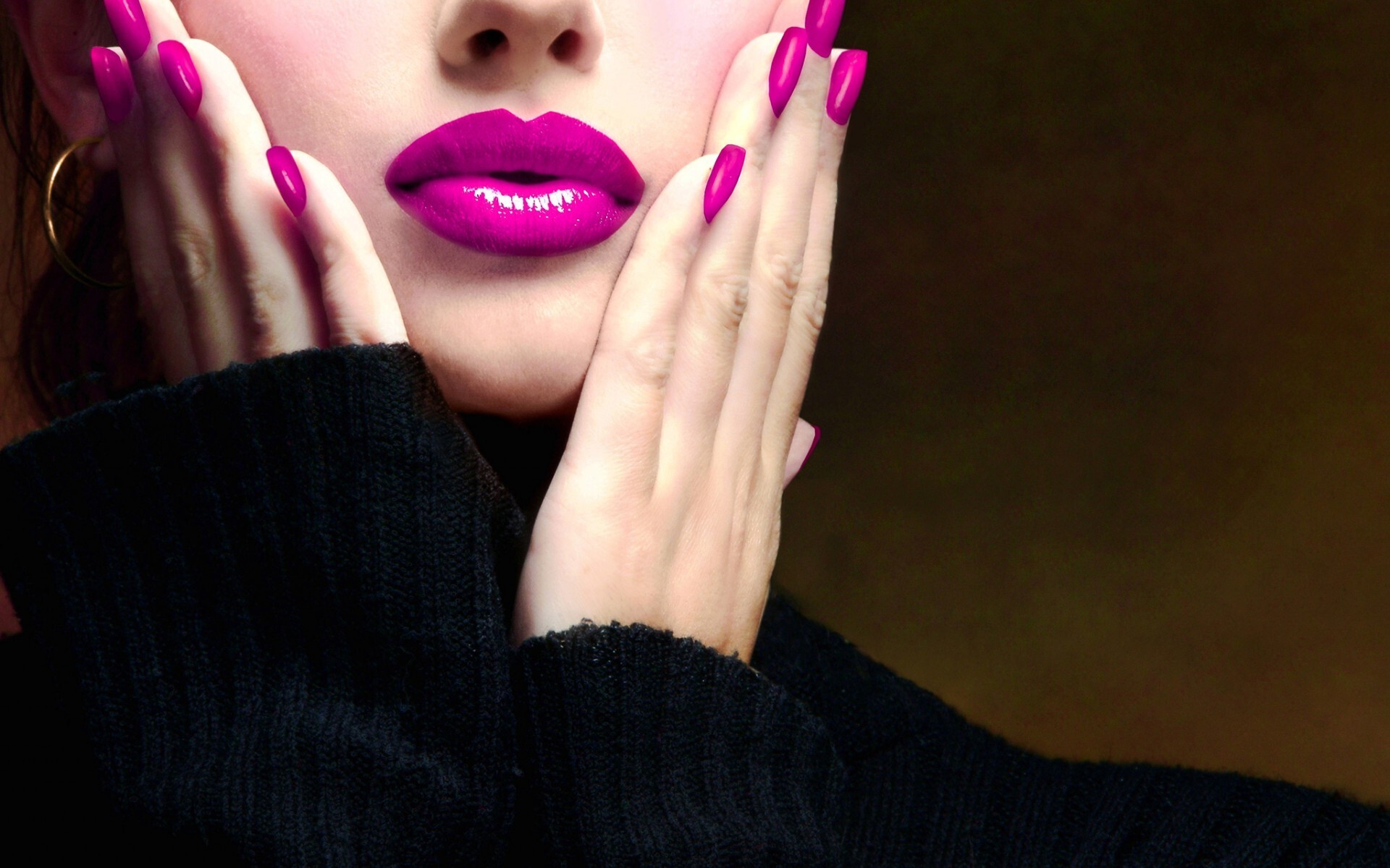 Lipstick: Wearing matching lip gloss shade and nail polish, A perfect and put-together look, Makeup artist job. 1920x1200 HD Wallpaper.