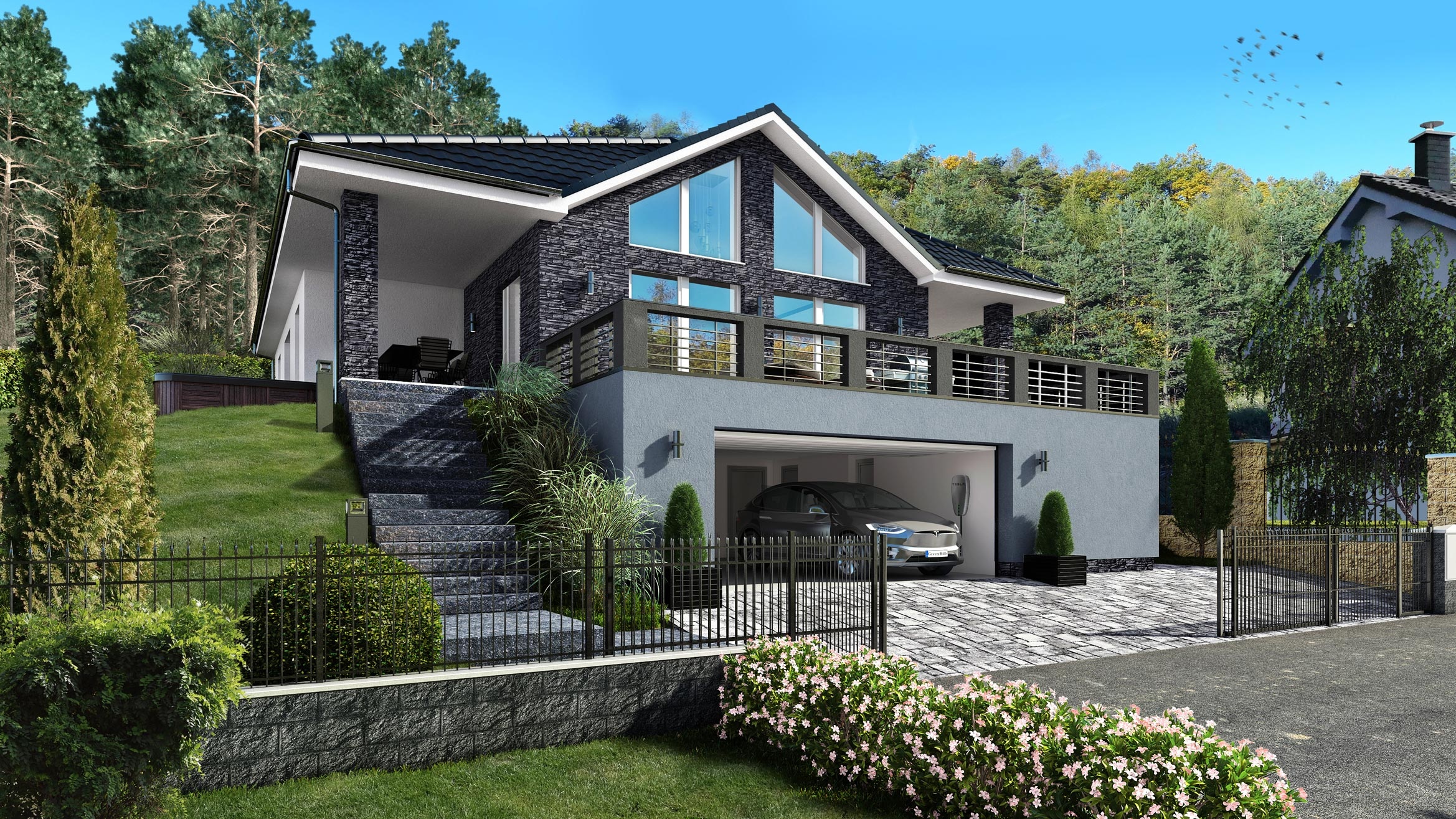Oak house, Green hills, Architecture design, Typenhaus, 2340x1320 HD Desktop