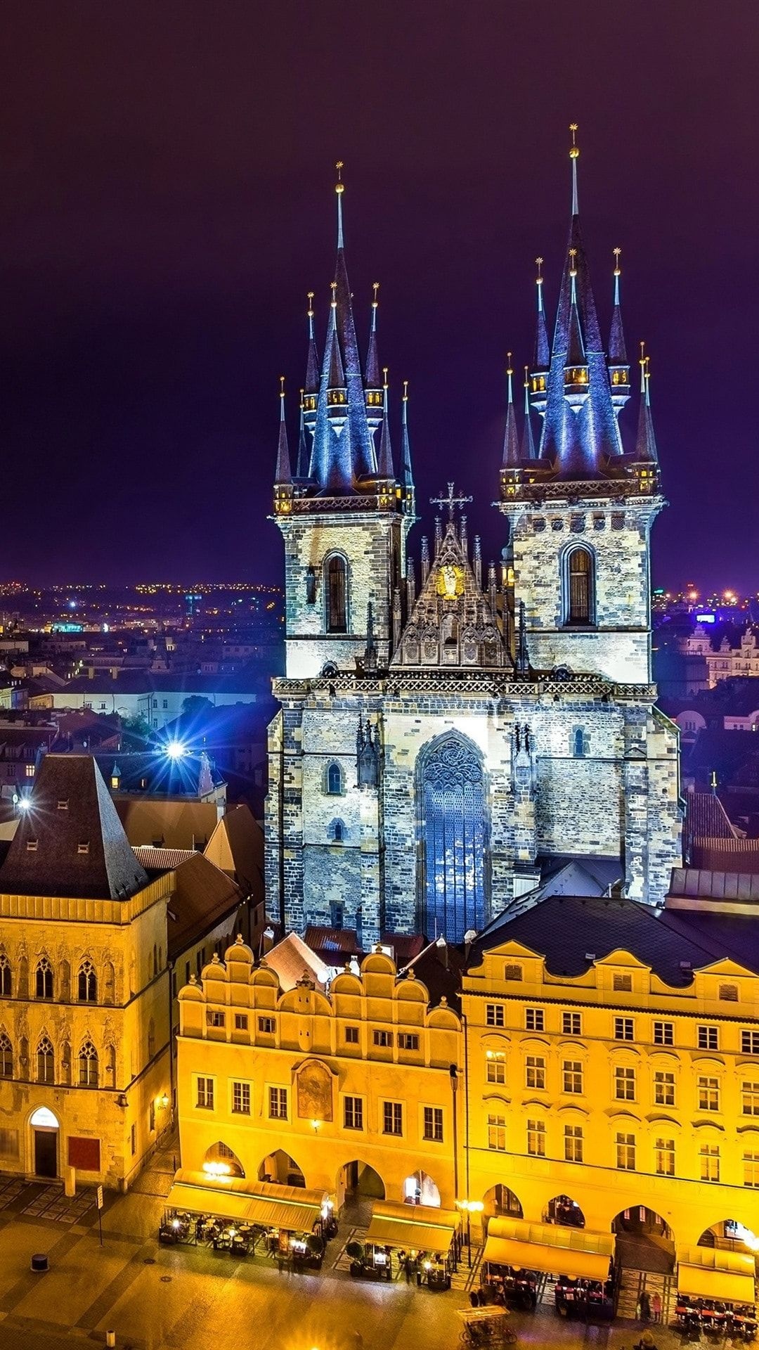 Prague: The Church of Mother of God before Tyn, Developed area. 1080x1920 Full HD Wallpaper.