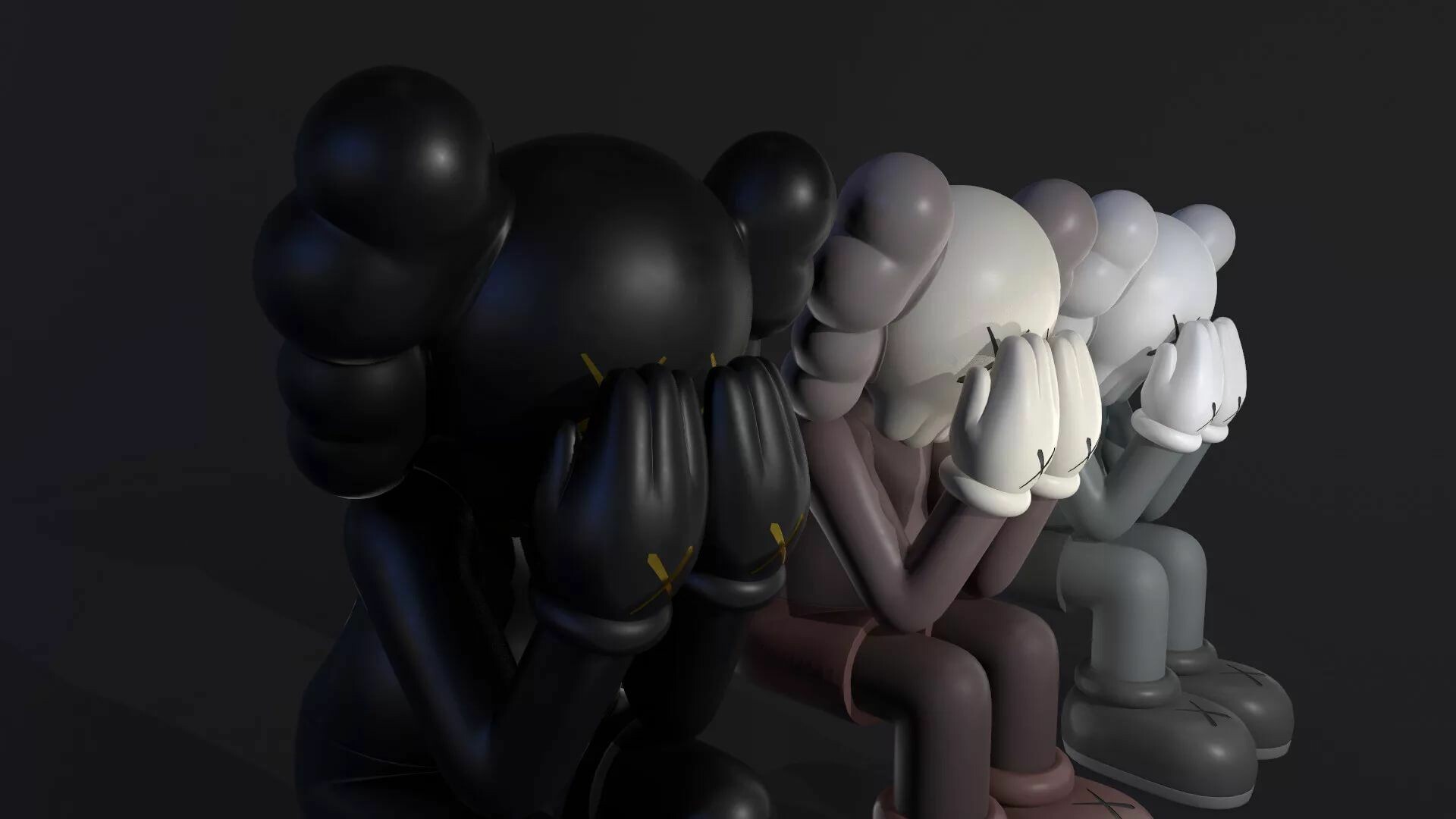 KAWS: Companion is a grayscale clown-like figure based on Mickey Mouse. 1920x1080 Full HD Background.