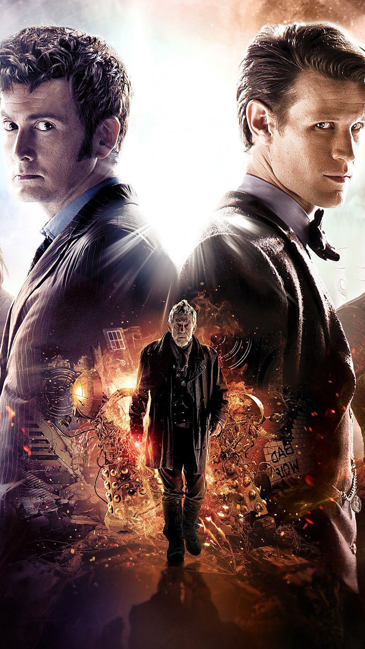 Doctor Who: The 77-minute episode about the last day of the Time War, in which the War Doctor chooses to kill both Daleks and his own race of Time Lords to end the destructive conflict, Poster. 1250x2210 HD Background.