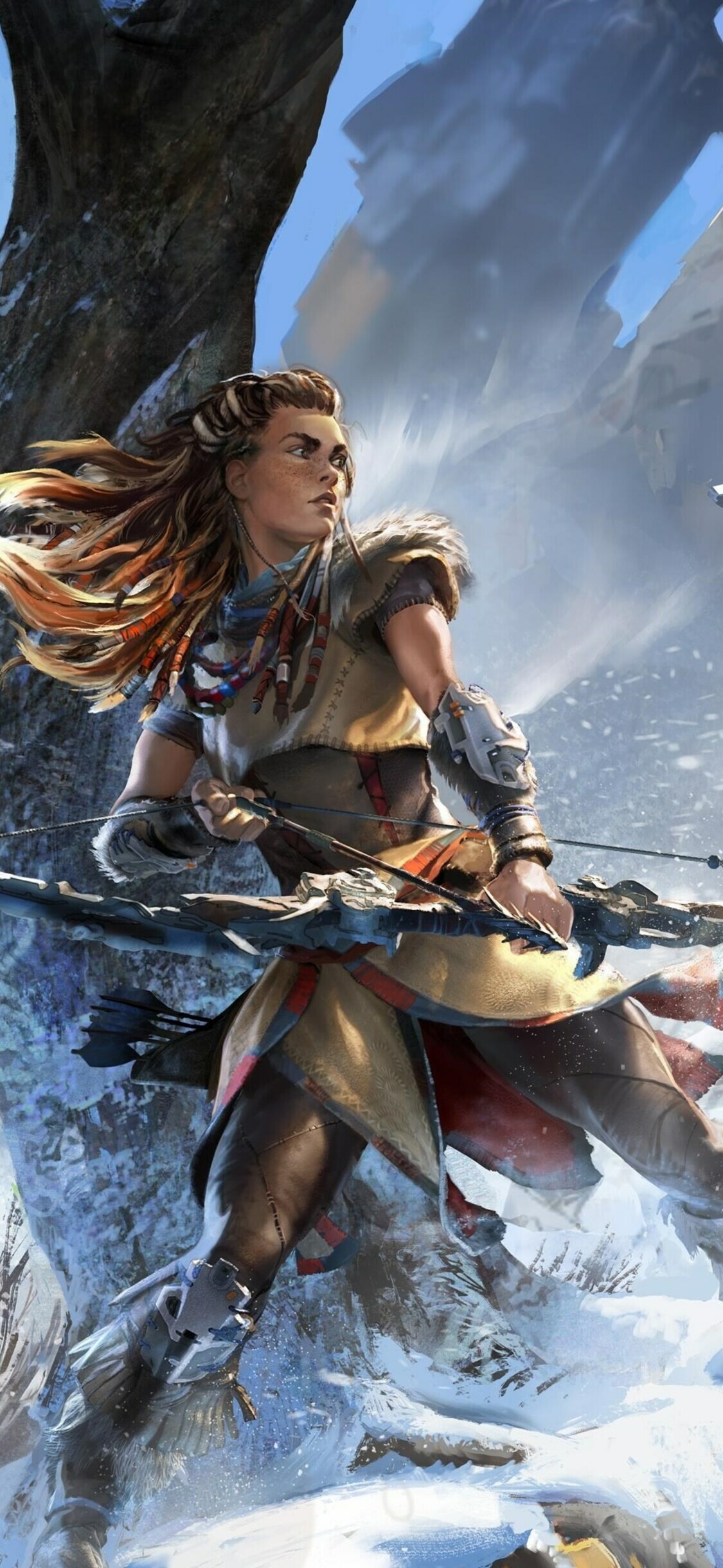 Horizon Zero Dawn: Aloy, Embarks on a journey to stop a cult that worships an artificial intelligence. 1130x2440 HD Wallpaper.