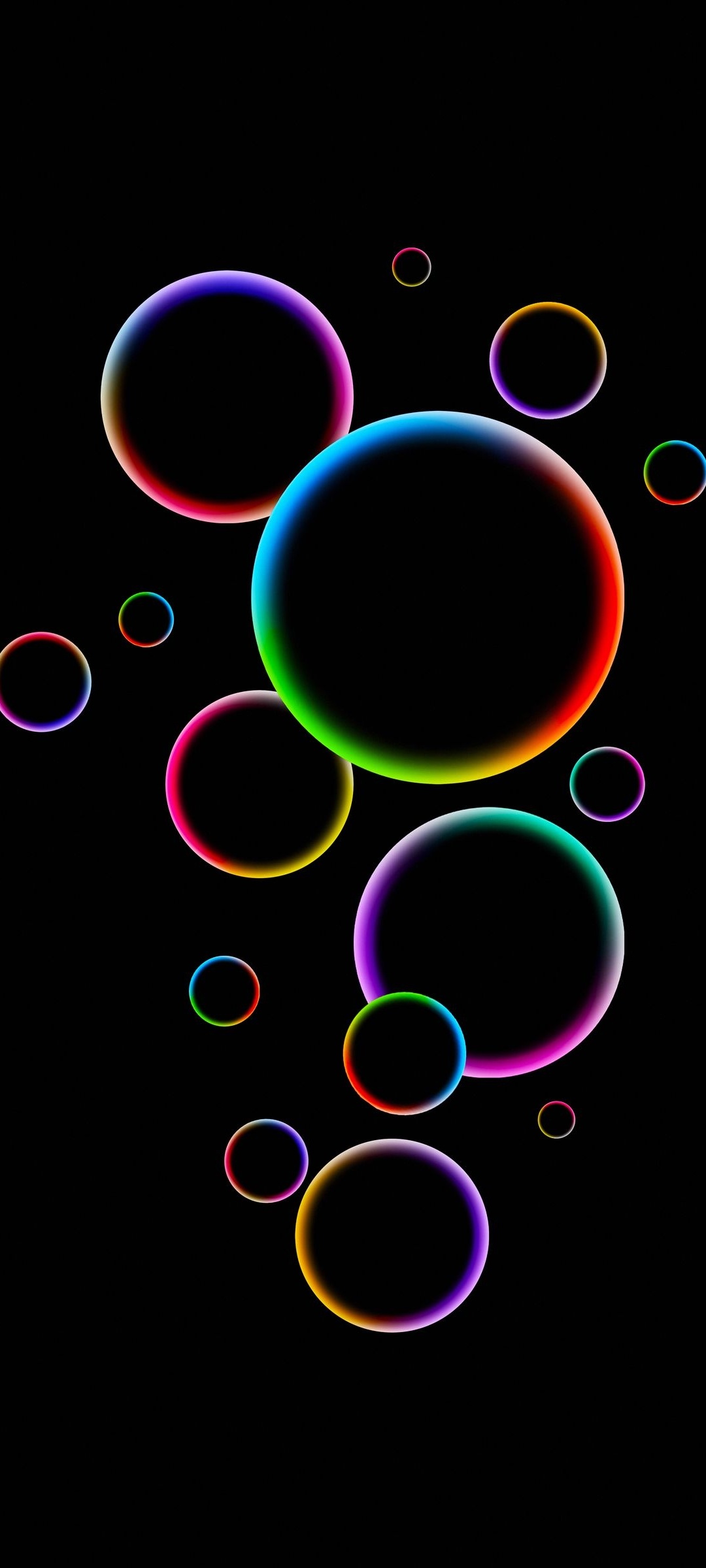 Neon bubbles, Black phone, 1080x2400 HD Handy