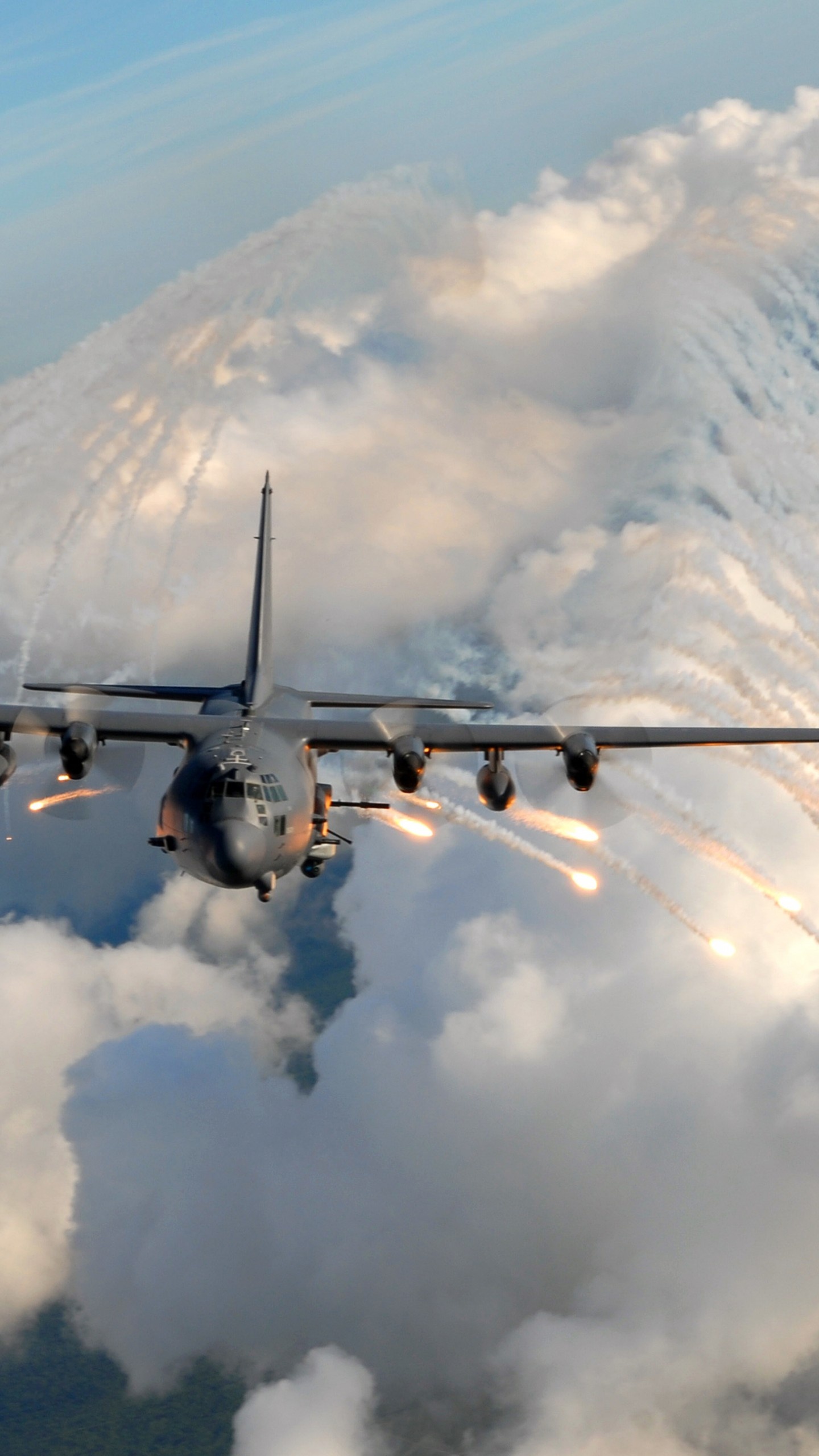Wallpaper AC-130, air support, gunship, Lockheed, Air Force, ground-attack, aircraft, flares, Military #1632 1440x2560
