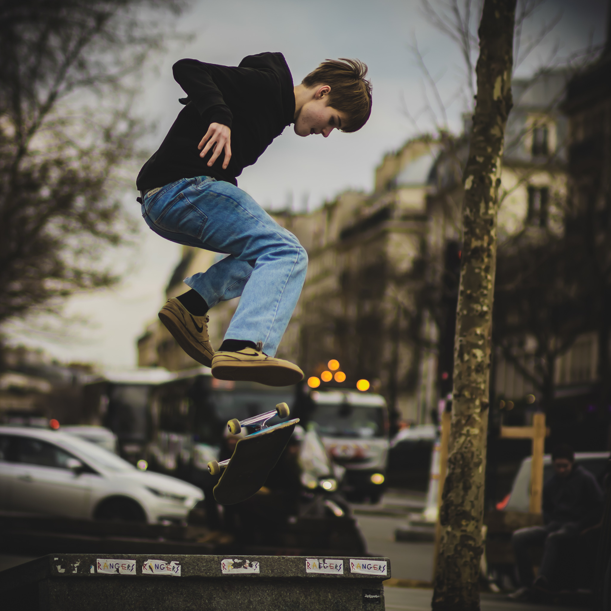 Skateboarding: Young skater doing skateboard flip trick, Recreational outdoor activity. 2050x2050 HD Background.