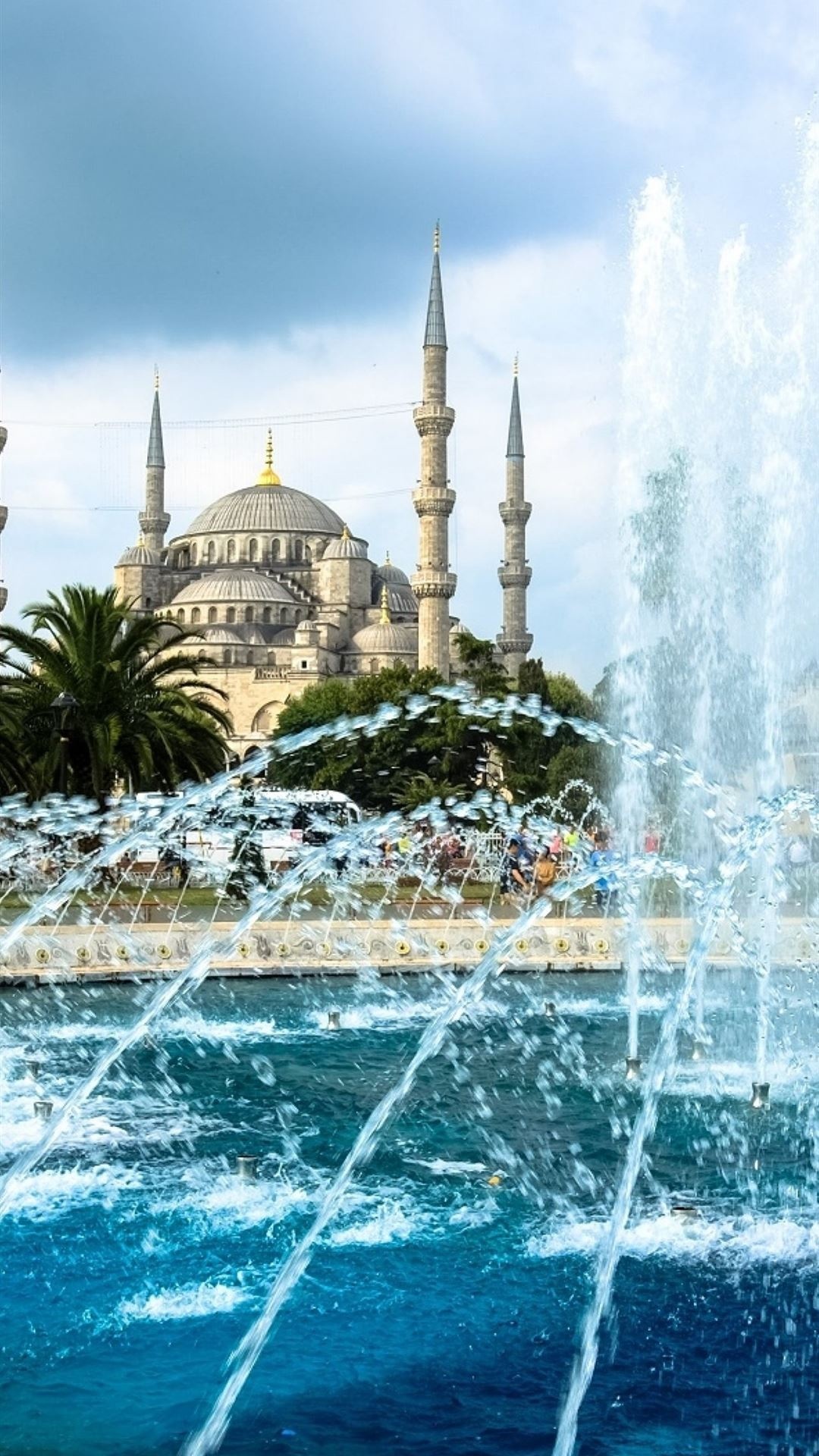 Sultan Ahmed Mosque, Istanbul, Water, Clouds, 1080x1920 Full HD Phone