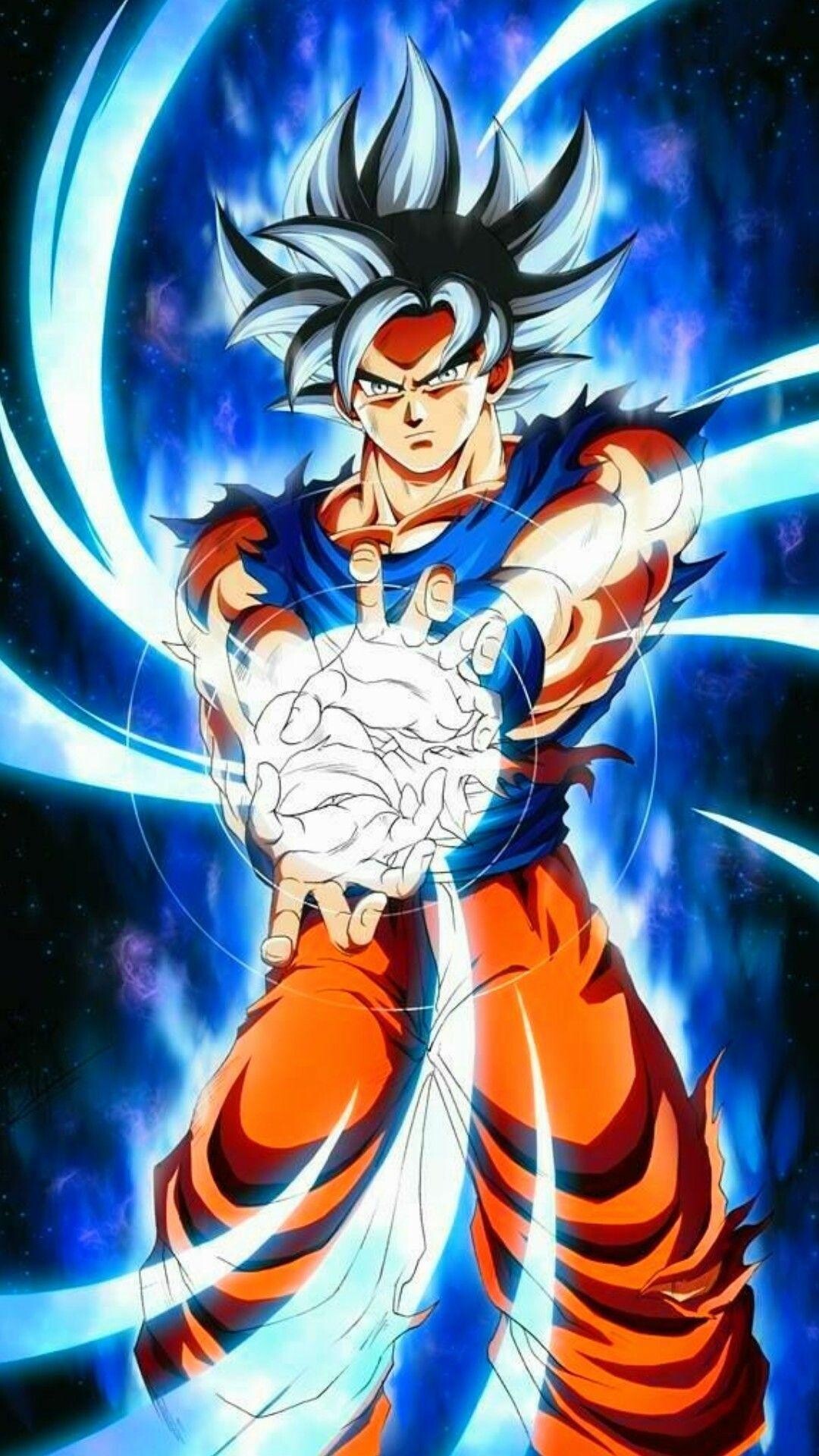 Goku Kamehameha: Concentrating Chi or Ki energy into the ball between the hands, Energy attack, Dragon Ball. 1080x1920 Full HD Background.