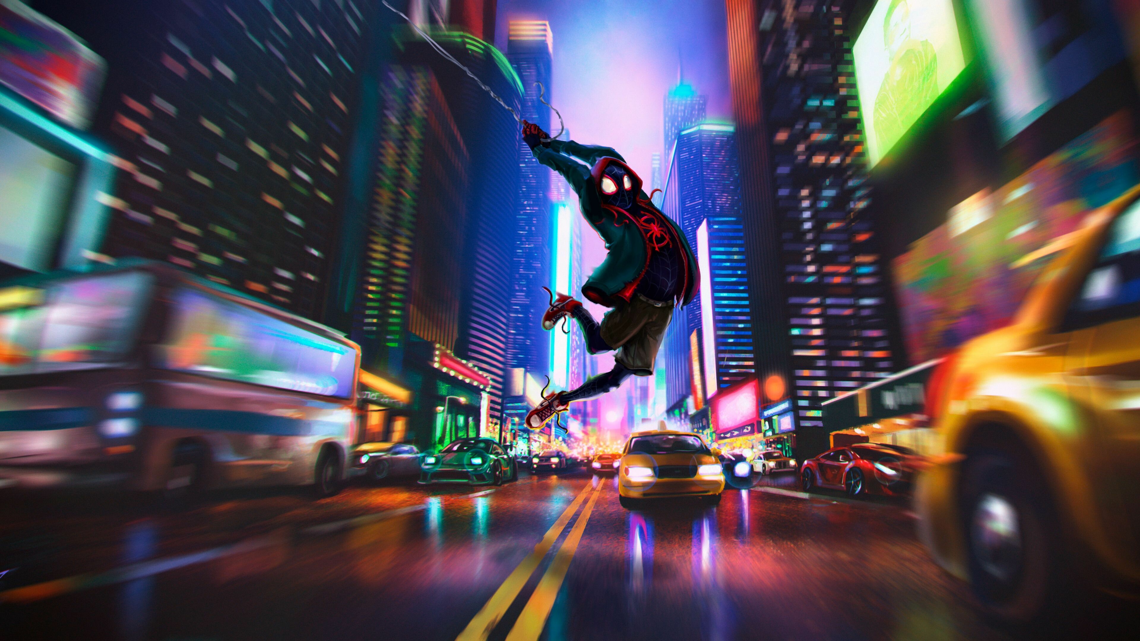Spider-Man: Into the Spider-Verse: Directed by Bob Persichetti, Peter Ramsey, and Rodney Rothman. 3840x2160 4K Wallpaper.