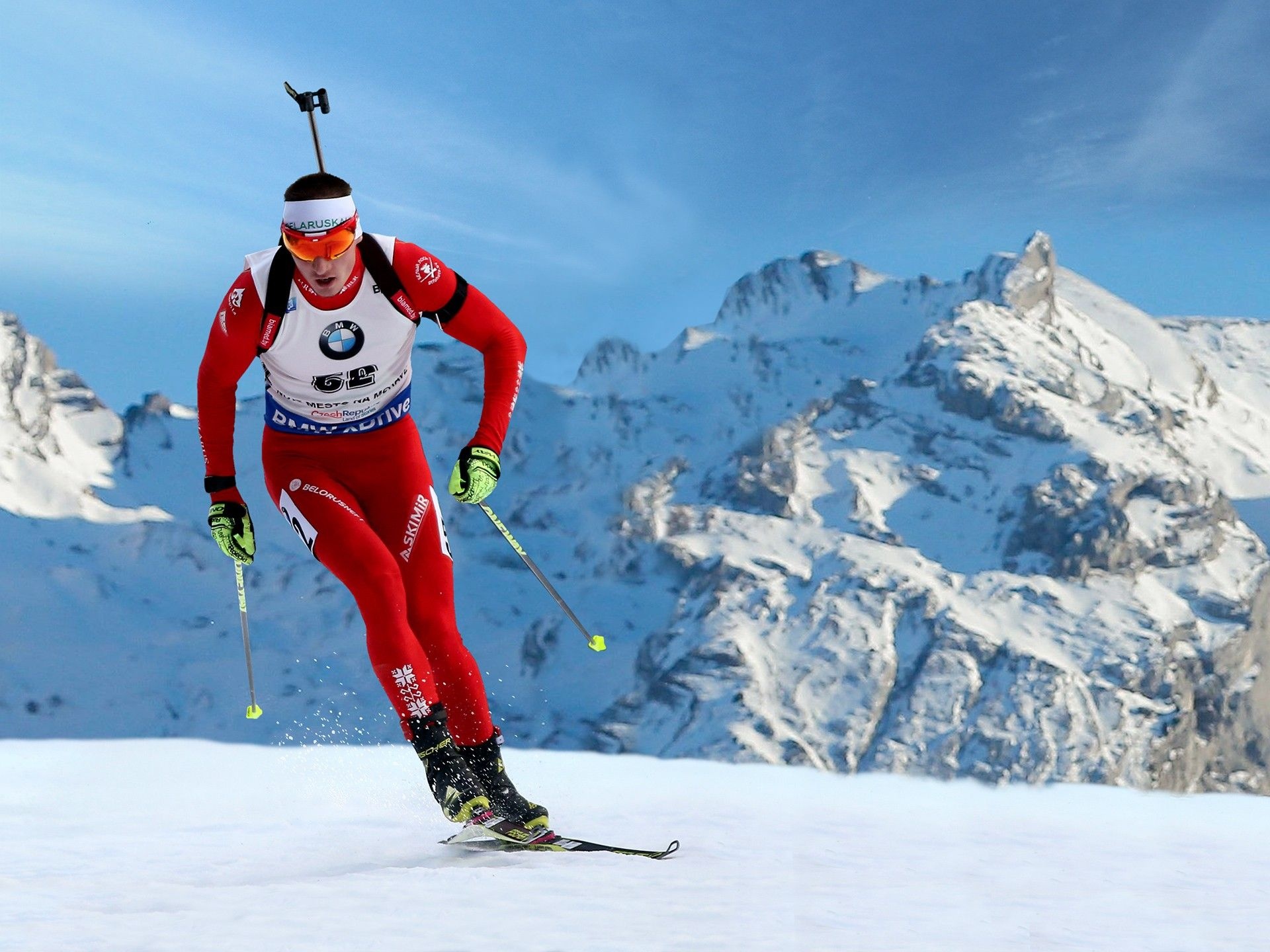 Biathlon: Single mixed relay, Cross-country skiing, Rifle shooting. 1920x1440 HD Background.