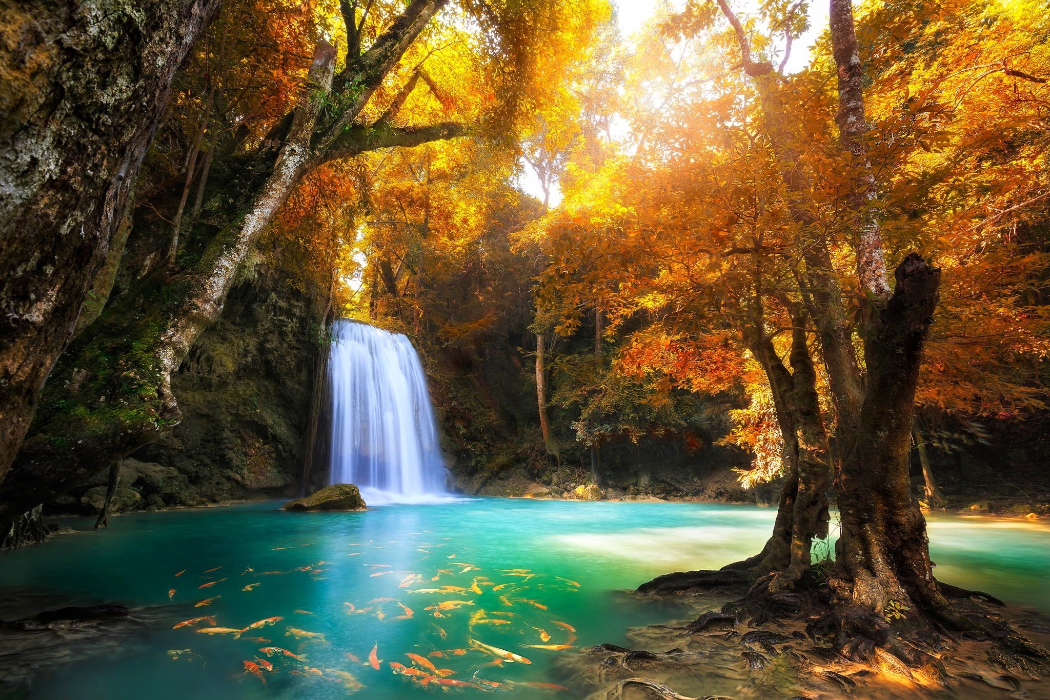 Erawan waterfall, Natural wonder, Spectacular views, Refreshing oasis, 2050x1370 HD Desktop