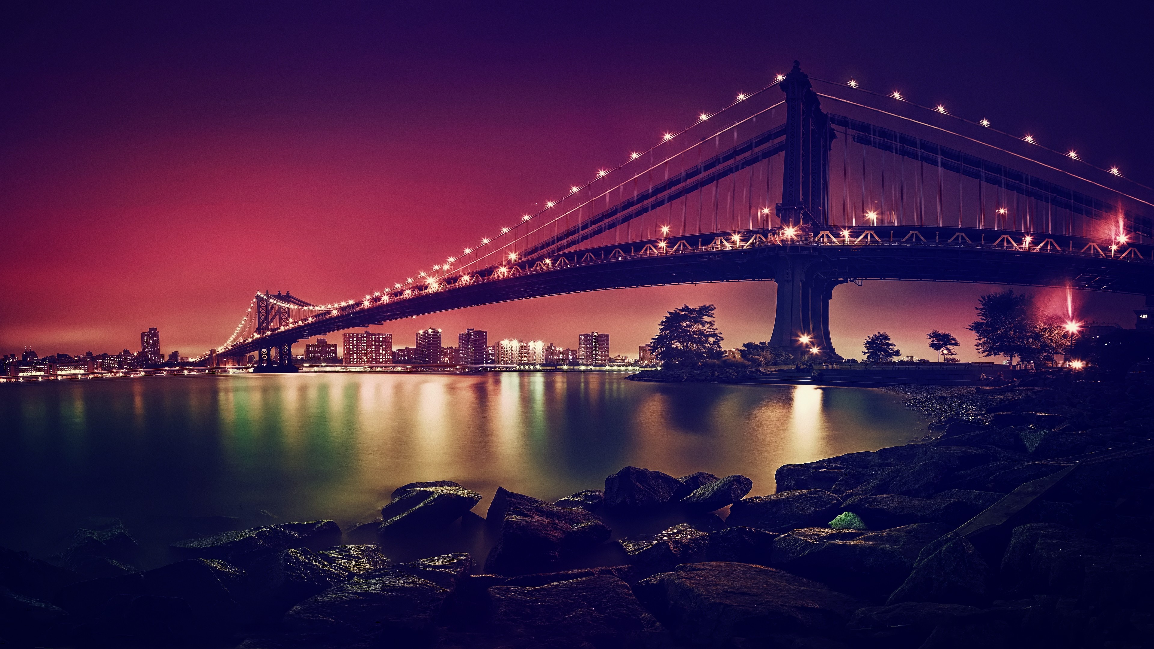 Bridge: The Manhattan Bridge, East River, Lower Manhattan to Downtown Brooklyn, New York City. 3840x2160 4K Background.