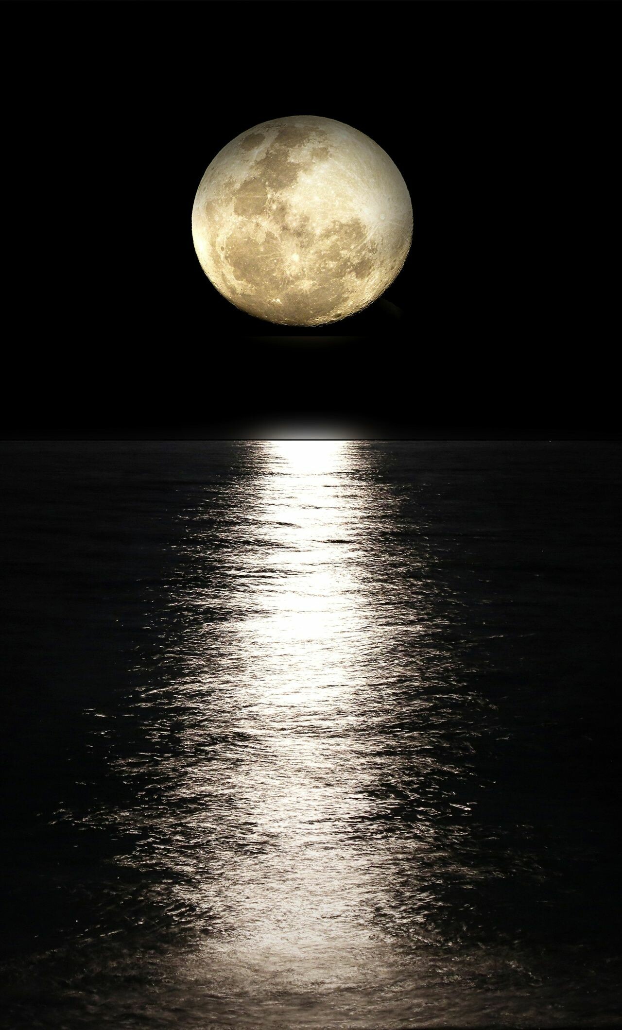 Moonlight: The broad expanse of water reflecting the moon, Dark skies. 1280x2120 HD Background.
