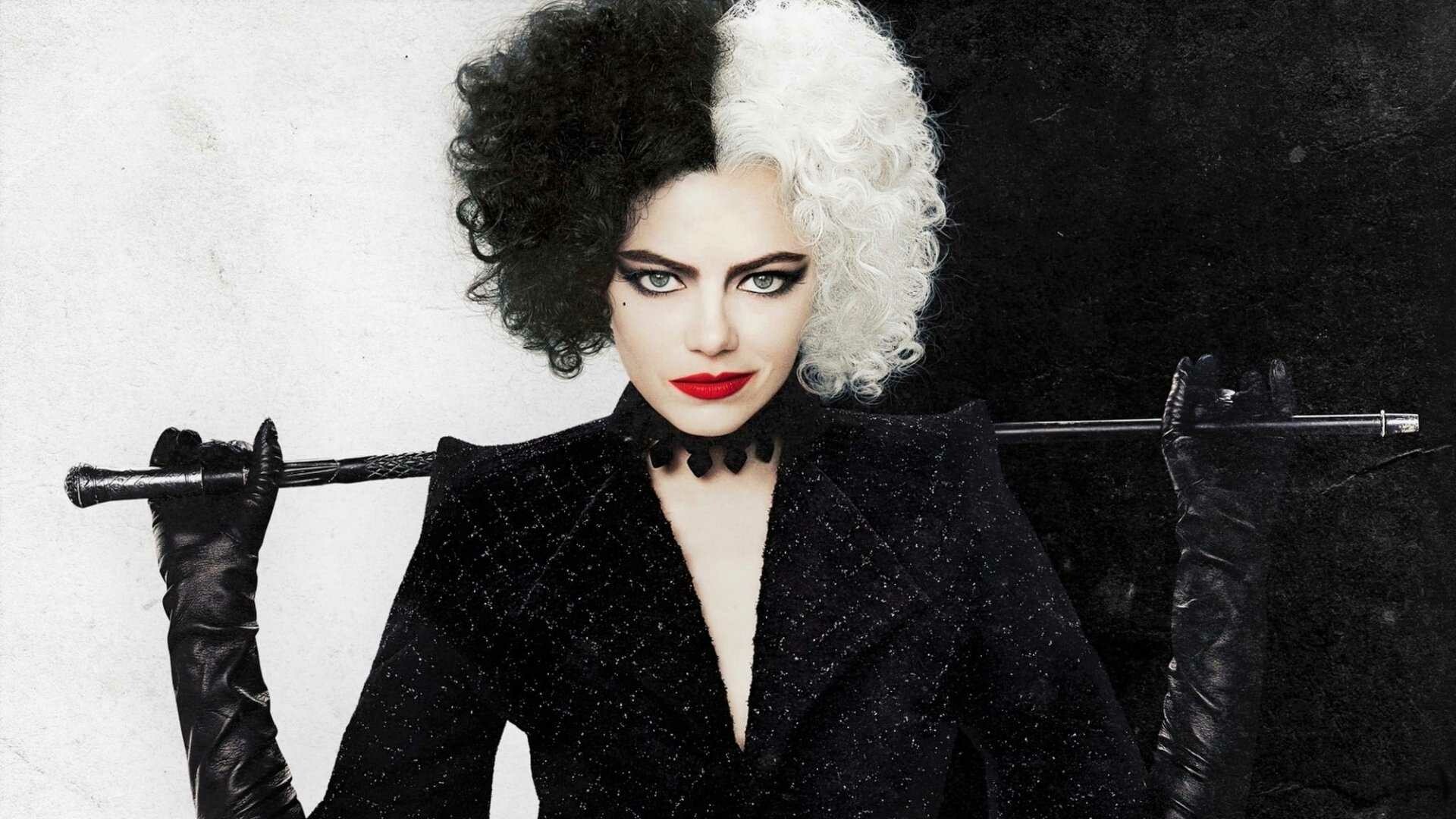 Cruella (2021): The film that give us an origin story for the classic 101 Dalmations villain. 1920x1080 Full HD Background.
