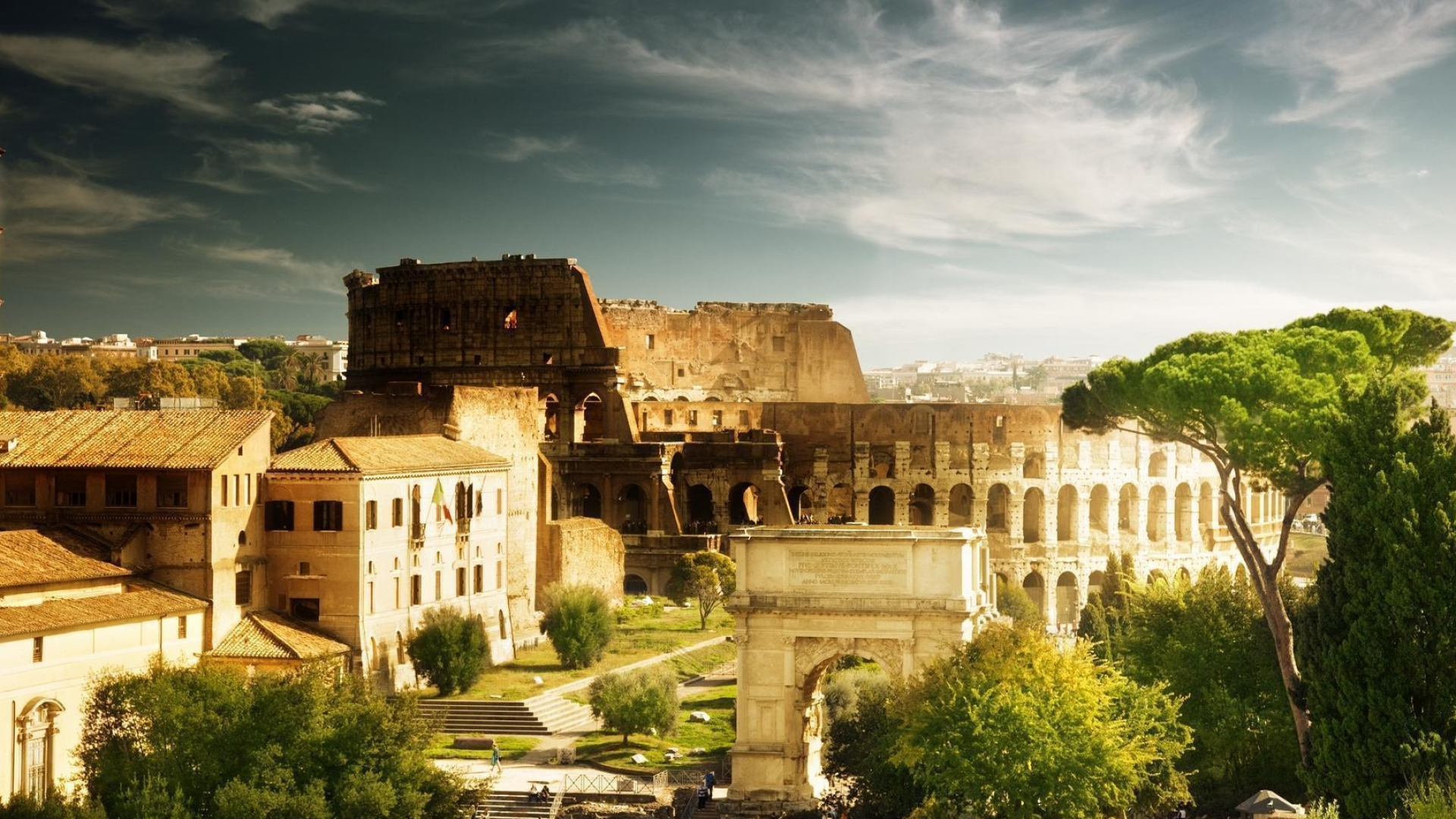 Rome: Colosseum, the most thrilling of the city’s sights, Rome’s majestic gladiatorial arena. 1920x1080 Full HD Background.