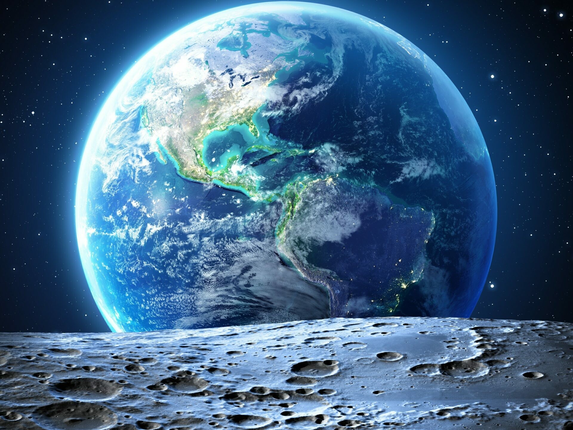 Planet: Earth's surface, made up of the ocean, Moon. 1920x1440 HD Wallpaper.