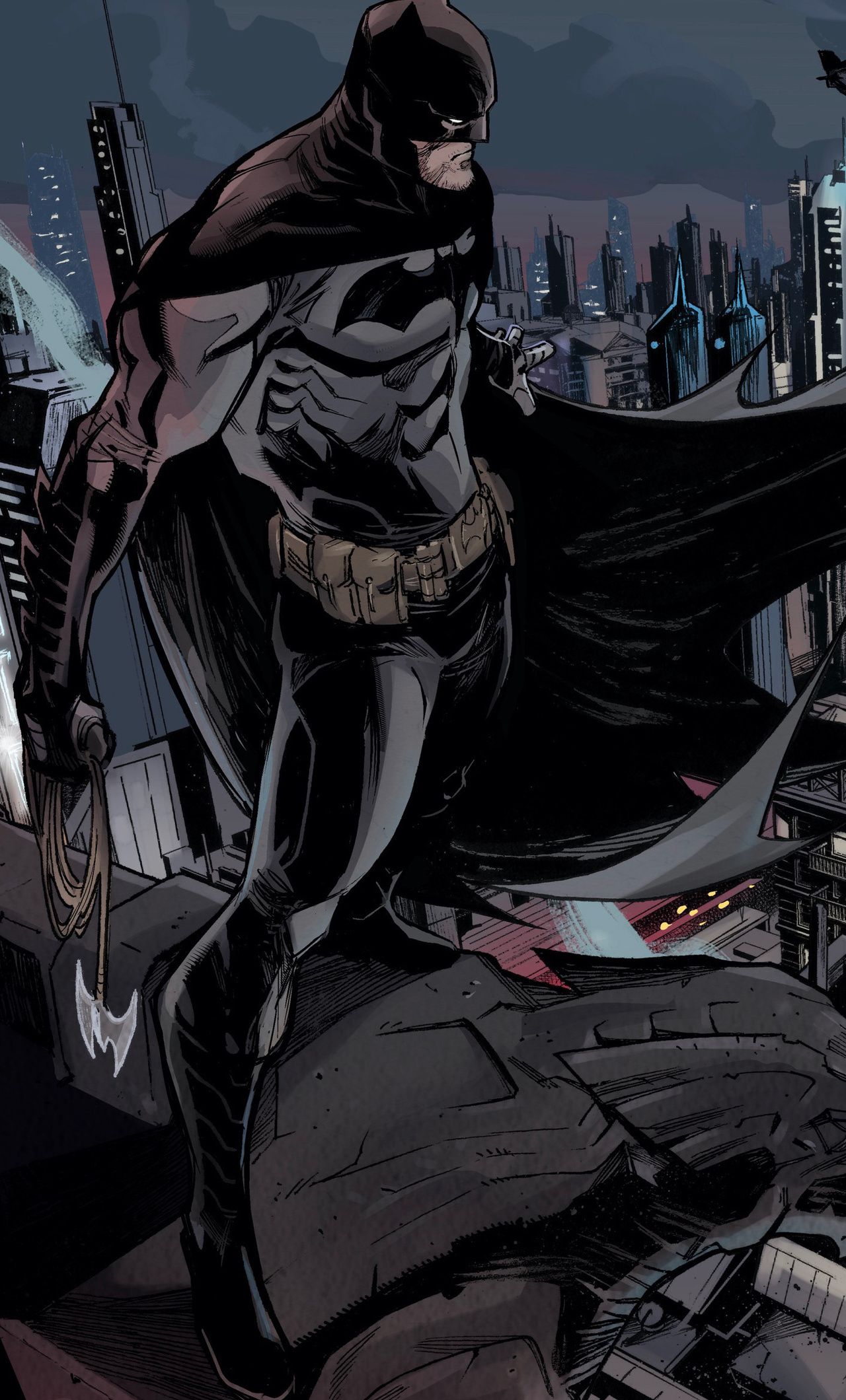 Gotham cityscape, Batman's domain, Comic art, Dark Knight, Night sky, 1280x2120 HD Phone