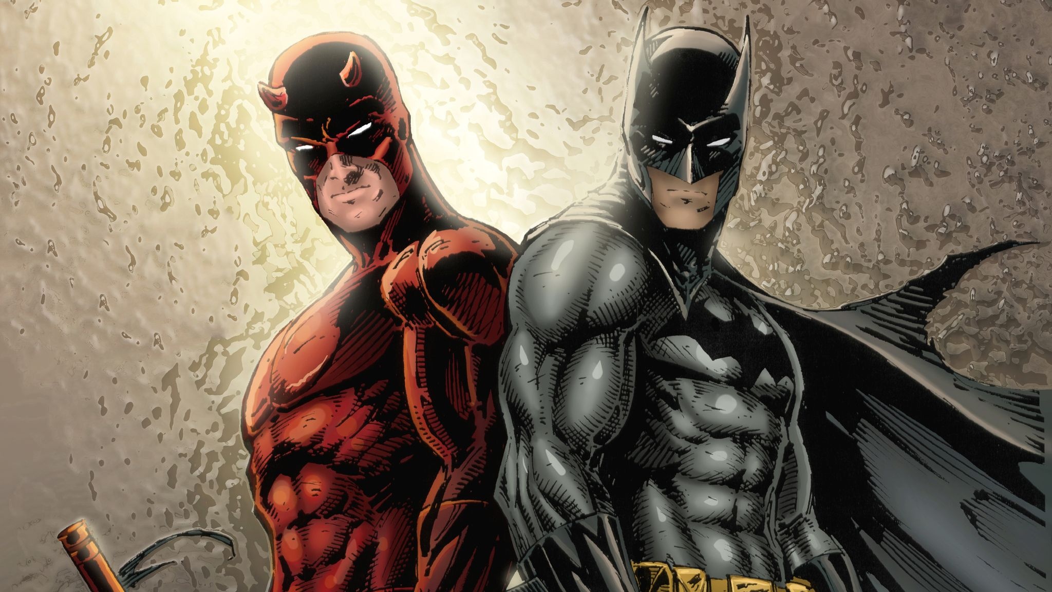 Daredevil clash, Batman comics, Dynamic duo, Gotham City, Comic-style art, 2050x1160 HD Desktop