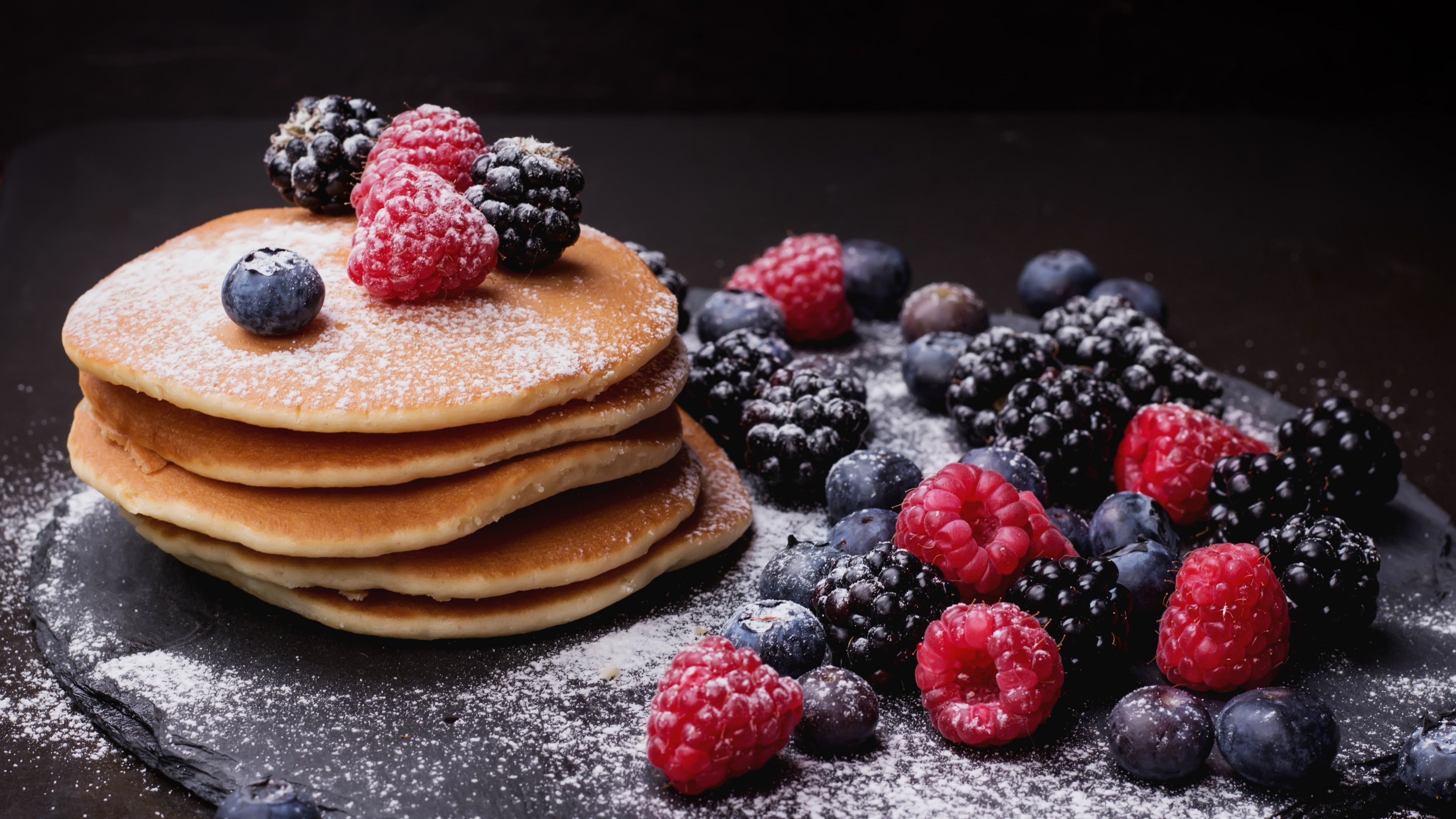 Mouthwatering pancake, Berry medley, Fluffy and delicious, Sensory delight, 3840x2160 4K Desktop