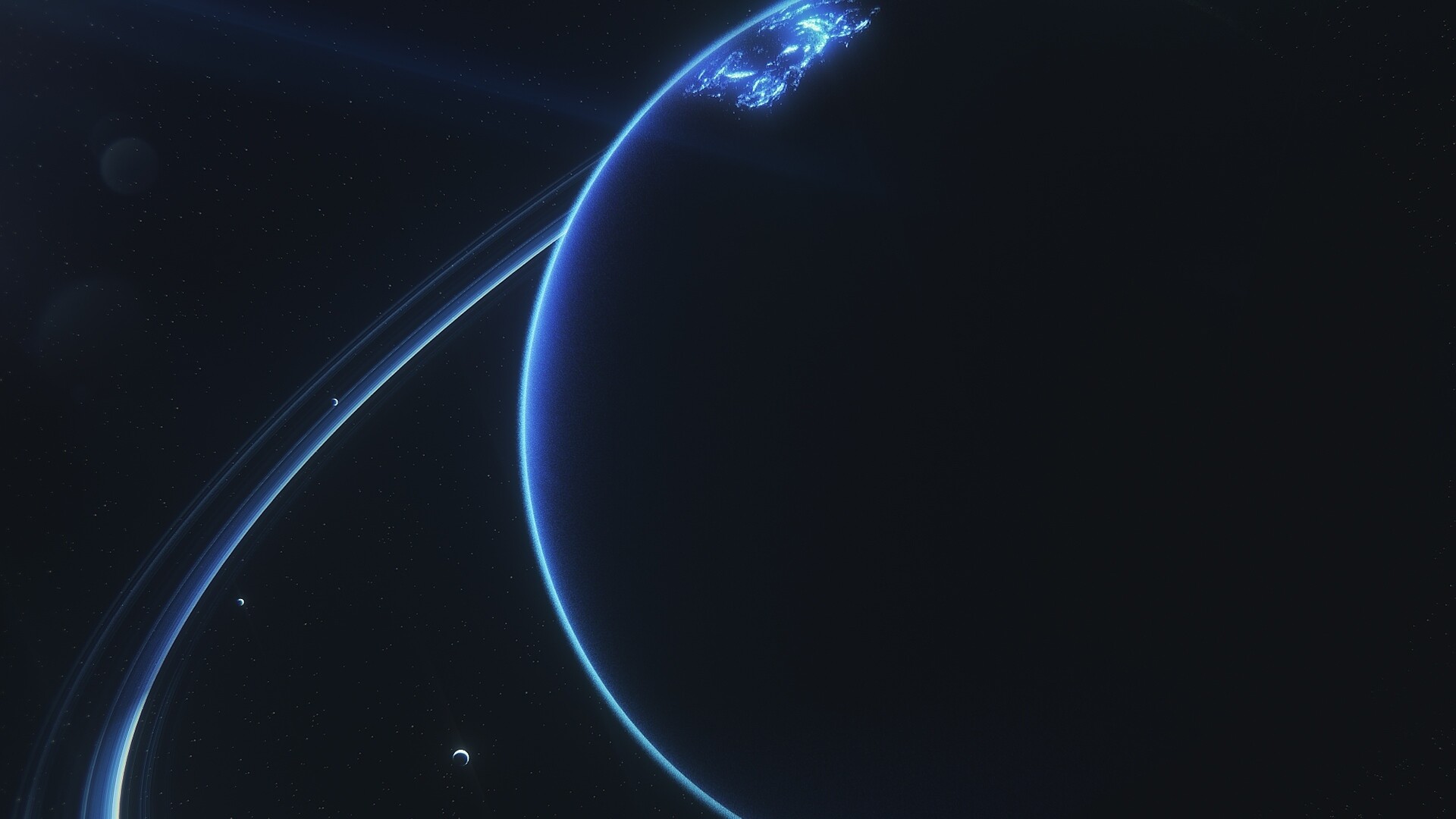 Uranus: The planet has the second most dramatic set of rings in the Solar System, Galaxy, Stars. 1920x1080 Full HD Background.