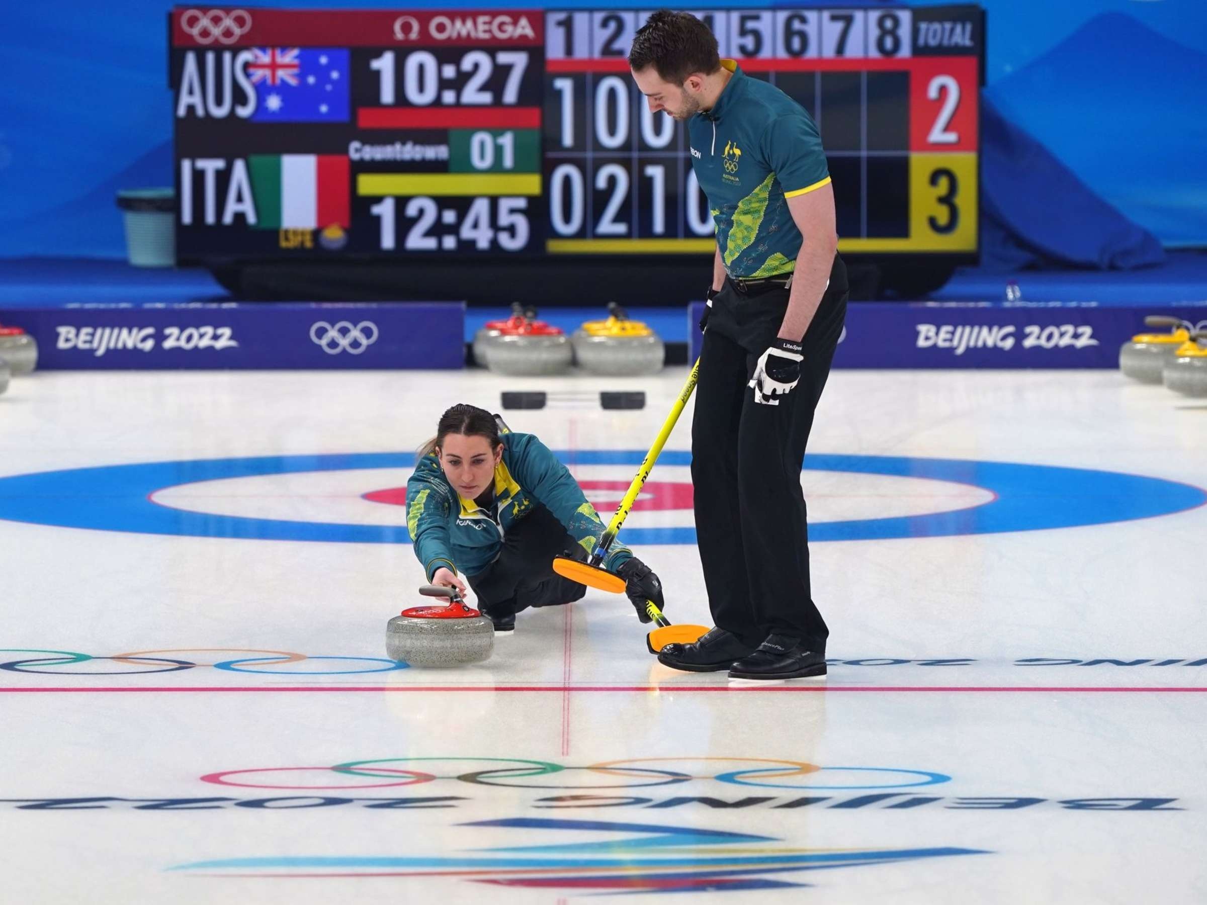 Curling: Australia vs. Italy, The 2022 Beijing Winter Olympic Games, Mixed Doubles event. 2400x1800 HD Wallpaper.