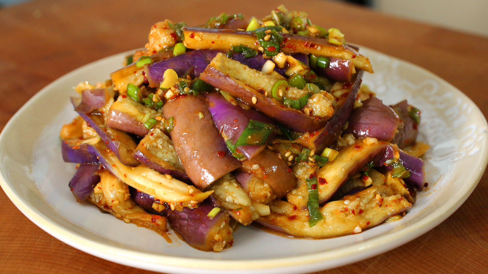 Eggplant side dish, Gaji Namul recipe, Healthy vegetable dish, Korean cuisine, 1920x1080 Full HD Desktop